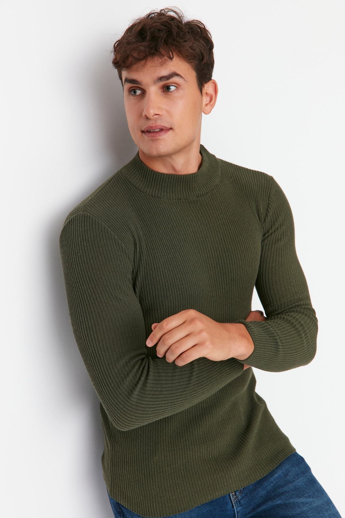 Khaki High Neck Sweater, , large image number 0