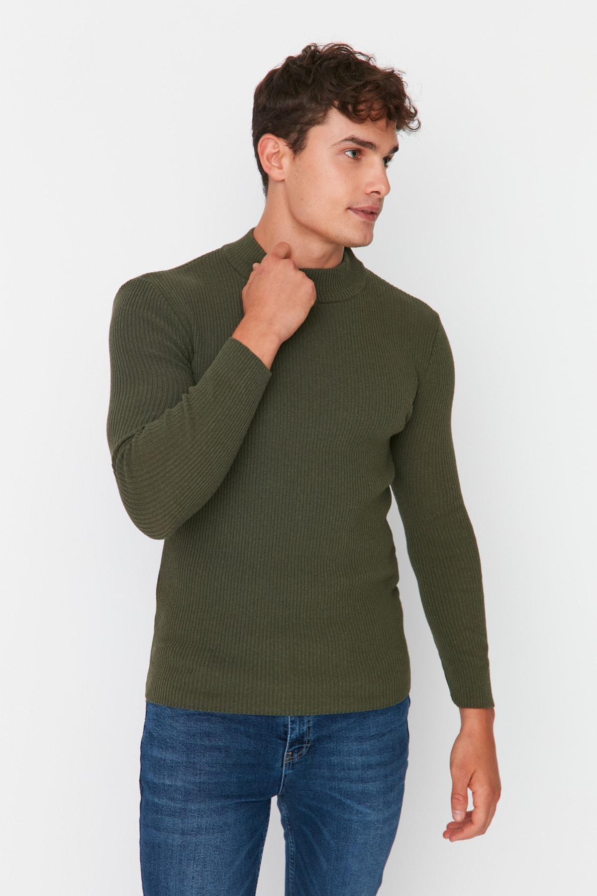 Khaki High Neck Sweater, , large image number 1