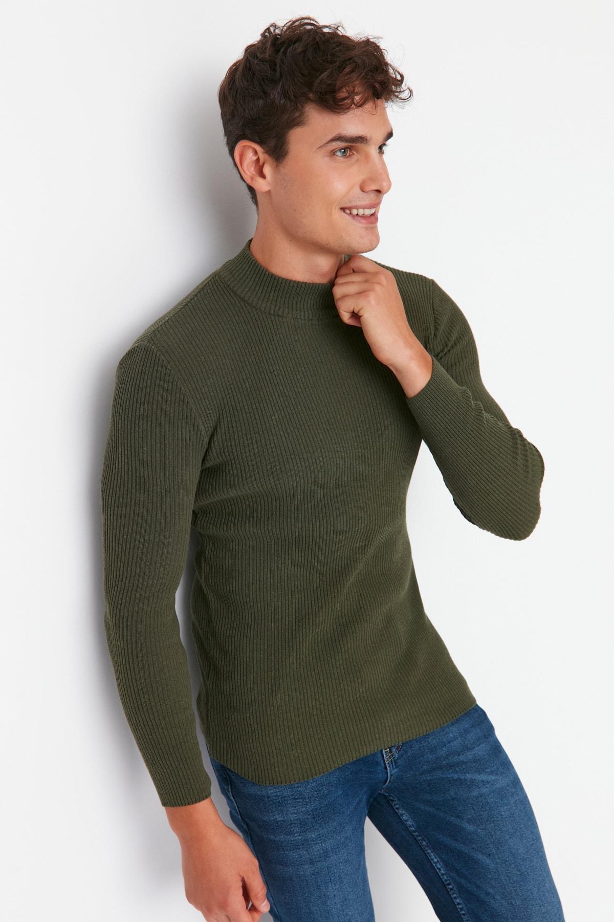 Khaki High Neck Sweater, , large image number 2
