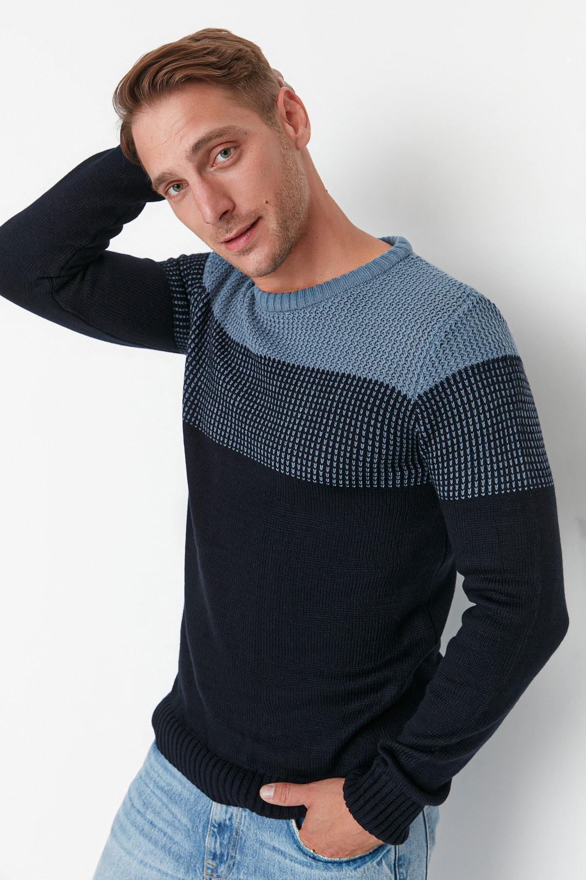 Multicolour Crew Neck Sweater, Dark blue, medium