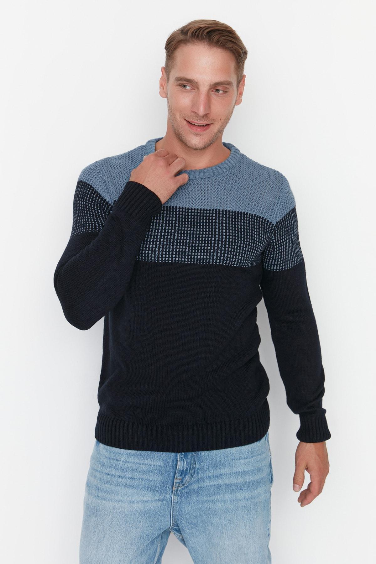 Multicolour Crew Neck Sweater, Dark blue, large image number 1