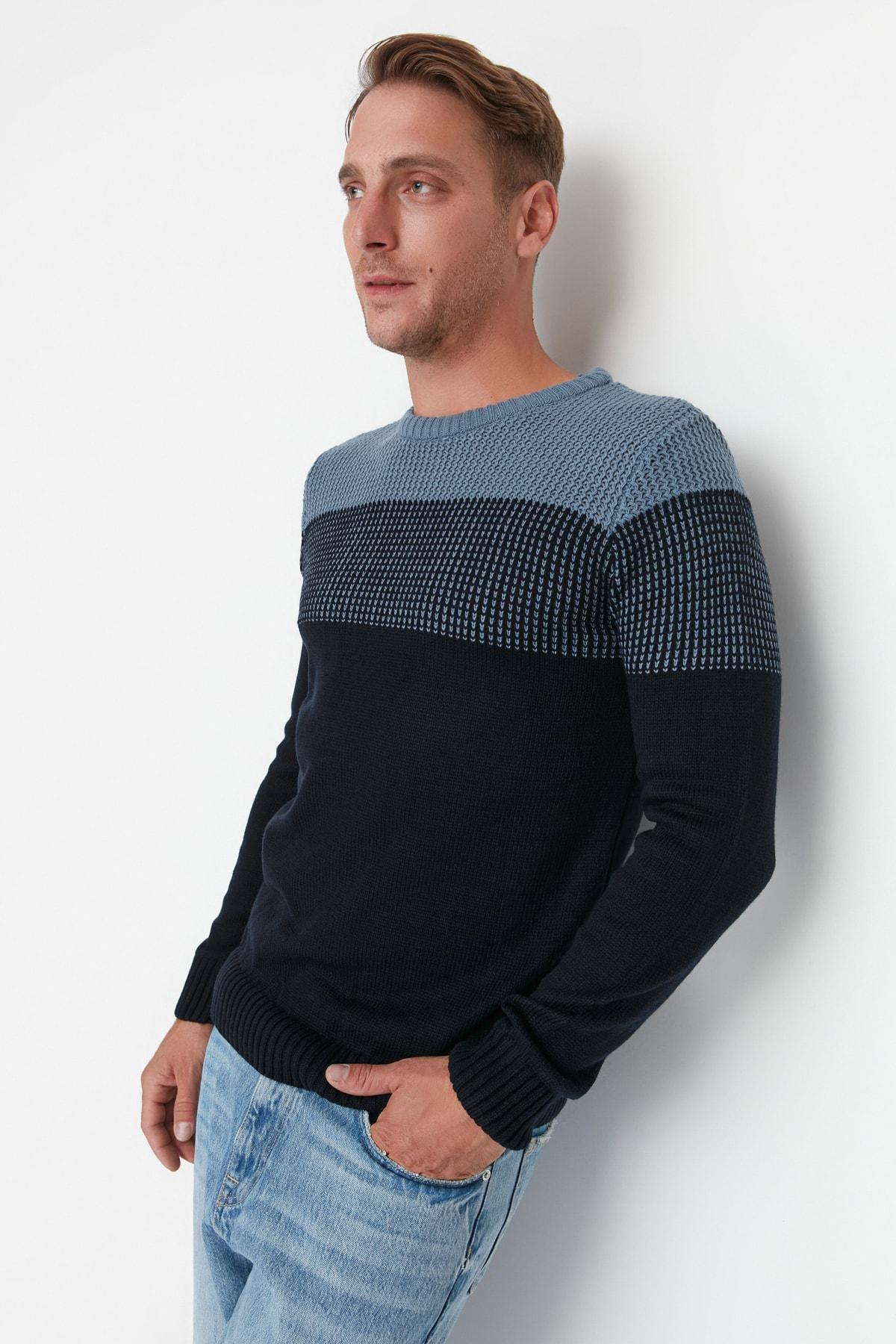 Multicolour Crew Neck Sweater, Dark blue, medium