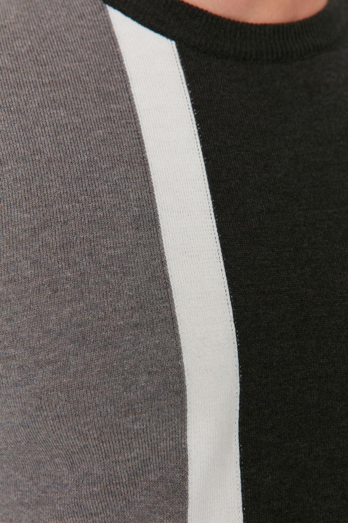 Anthracite Mens Slim Fit Crew Neck Paneled Knitwear Sweater TMNAW21KZ0566, Single, , large image number 5