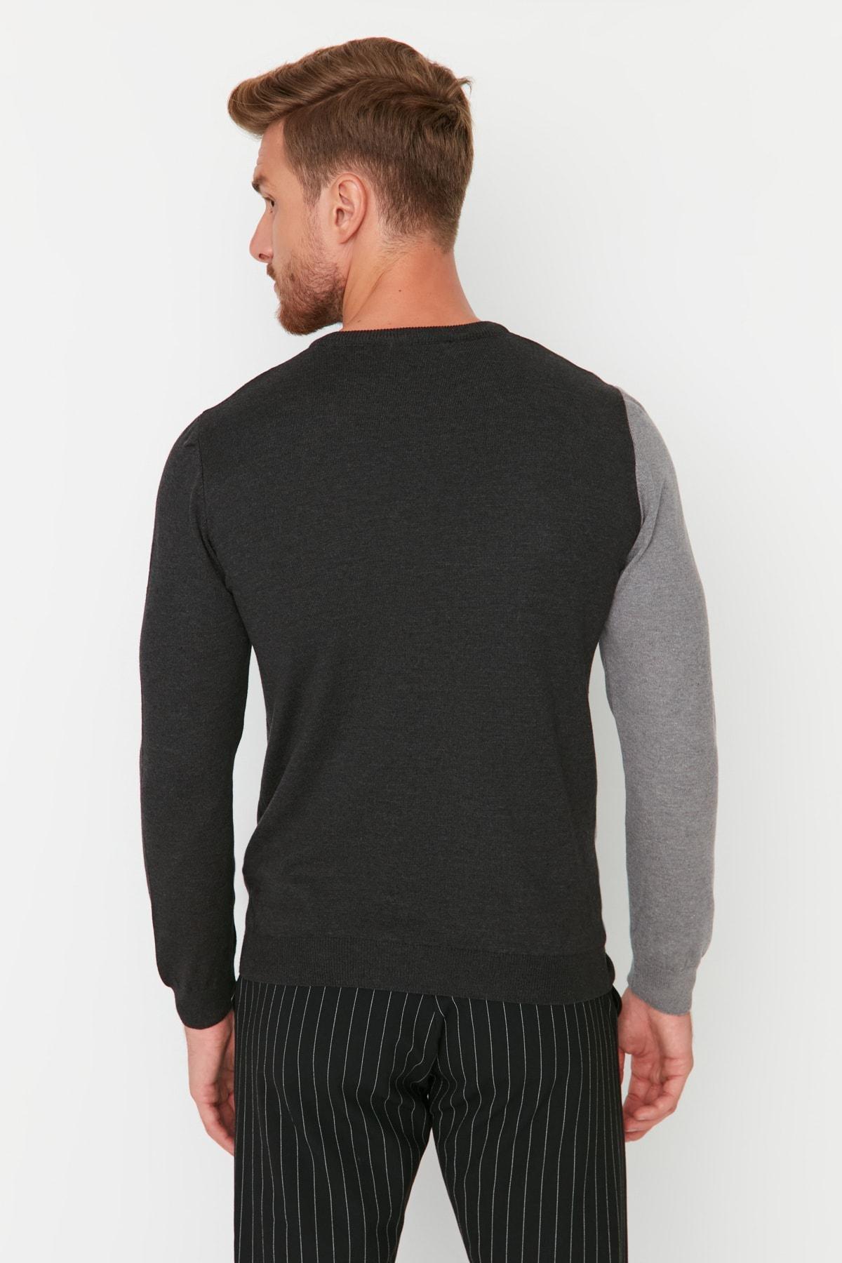 Anthracite Mens Slim Fit Crew Neck Paneled Knitwear Sweater TMNAW21KZ0566, Single, , large image number 8