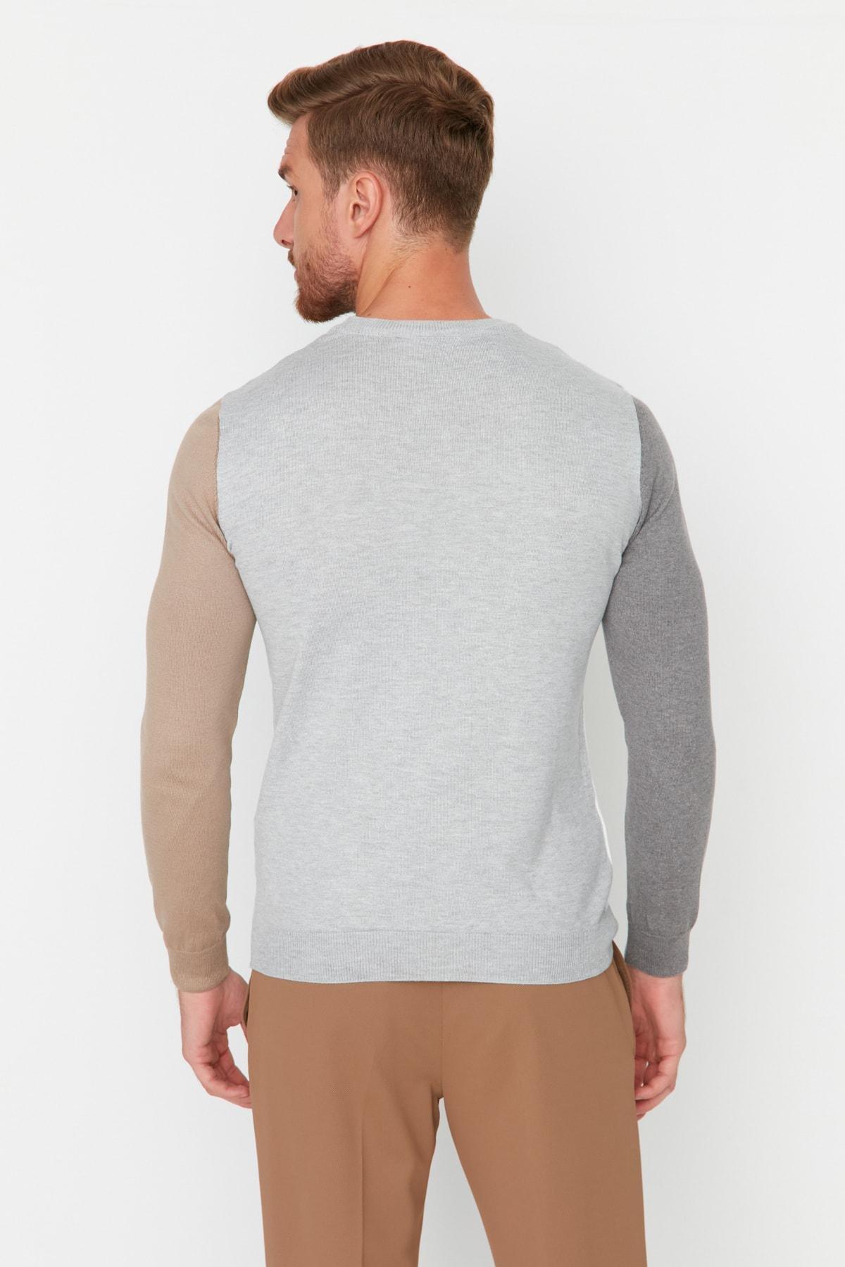 Anthracite Mens Slim Fit Crew Neck Paneled Knitwear Sweater TMNAW21KZ0566, Single, , large image number 9