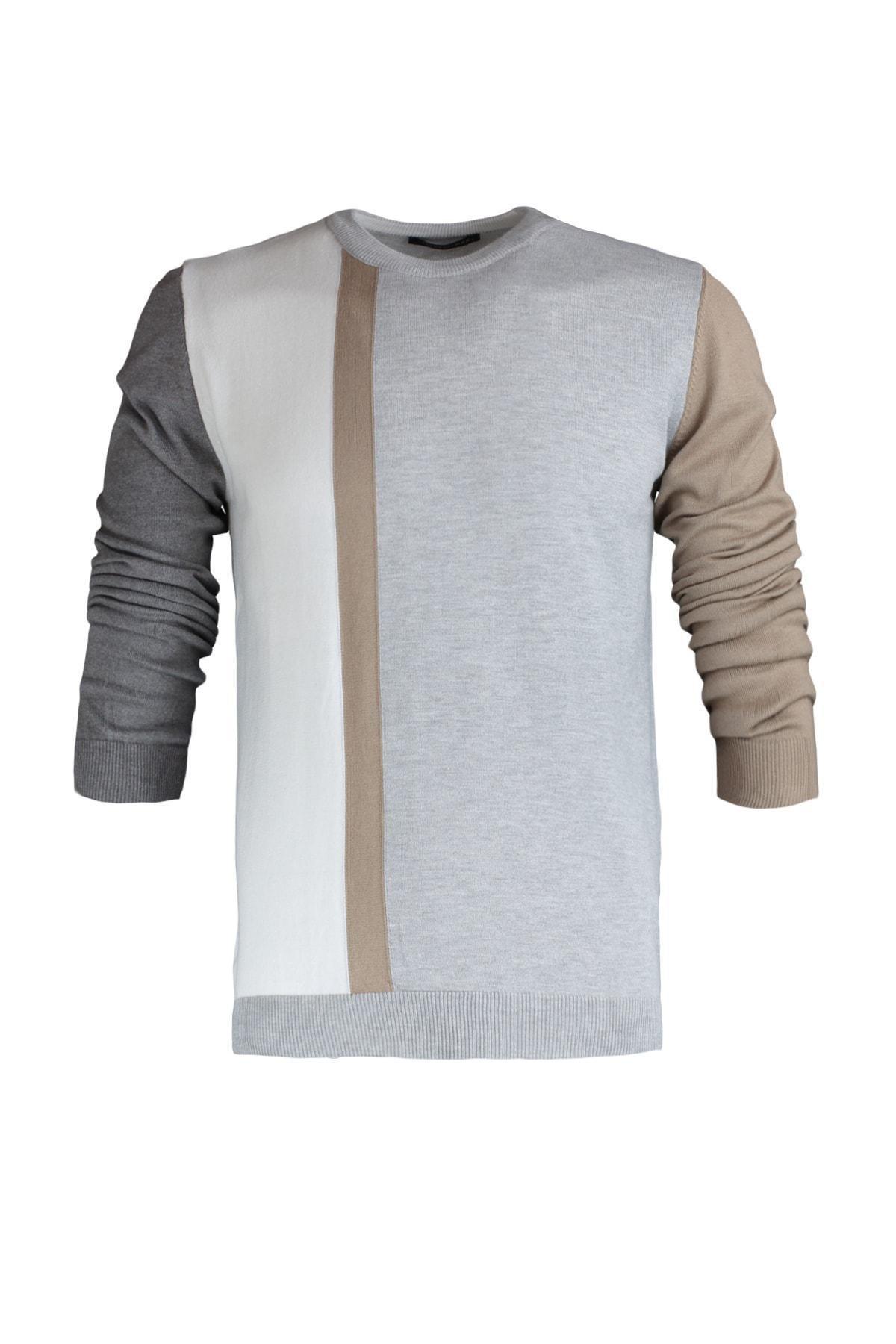 Anthracite Mens Slim Fit Crew Neck Paneled Knitwear Sweater TMNAW21KZ0566, Single, , large image number 10
