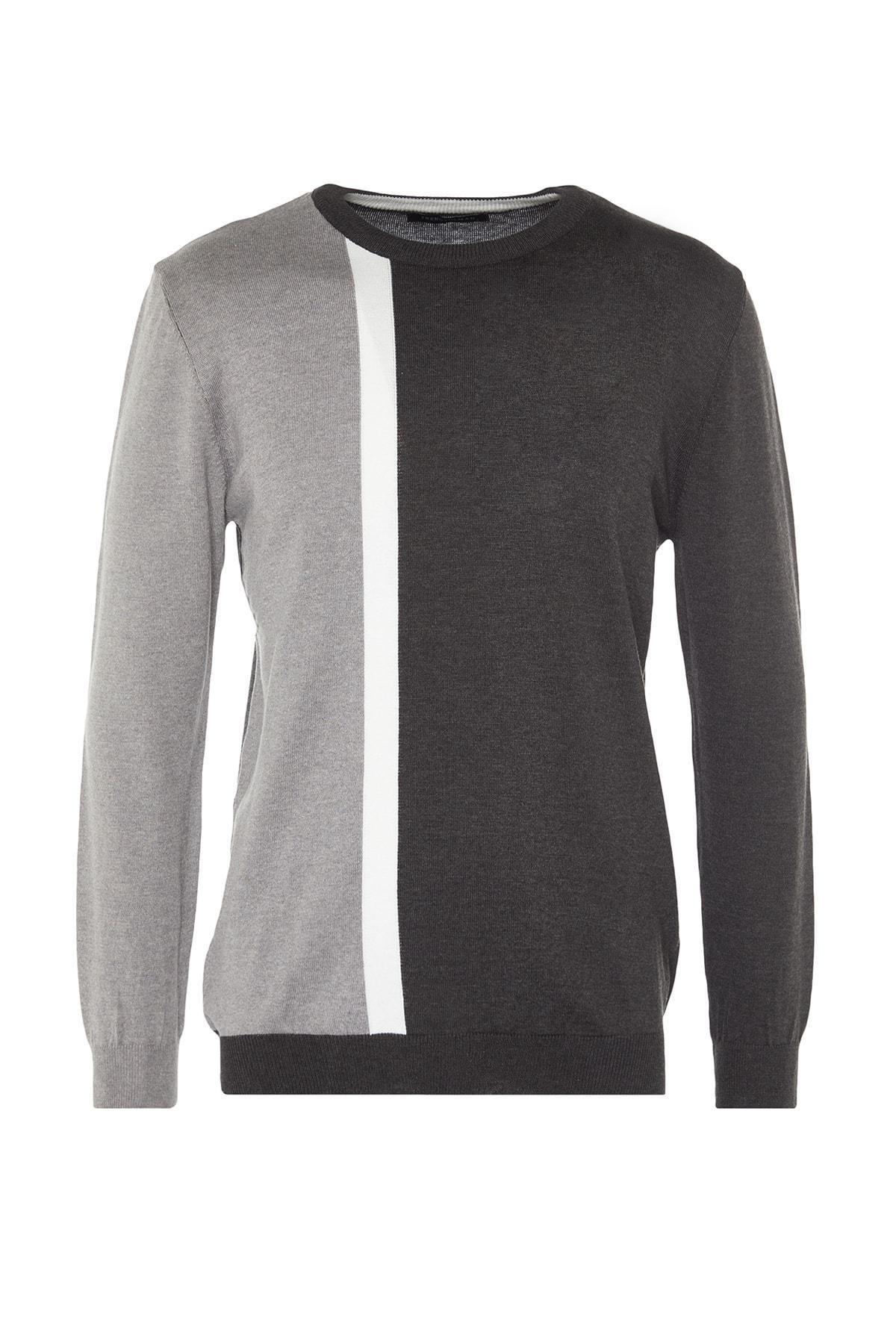 Anthracite Mens Slim Fit Crew Neck Paneled Knitwear Sweater TMNAW21KZ0566, Single, , large image number 11