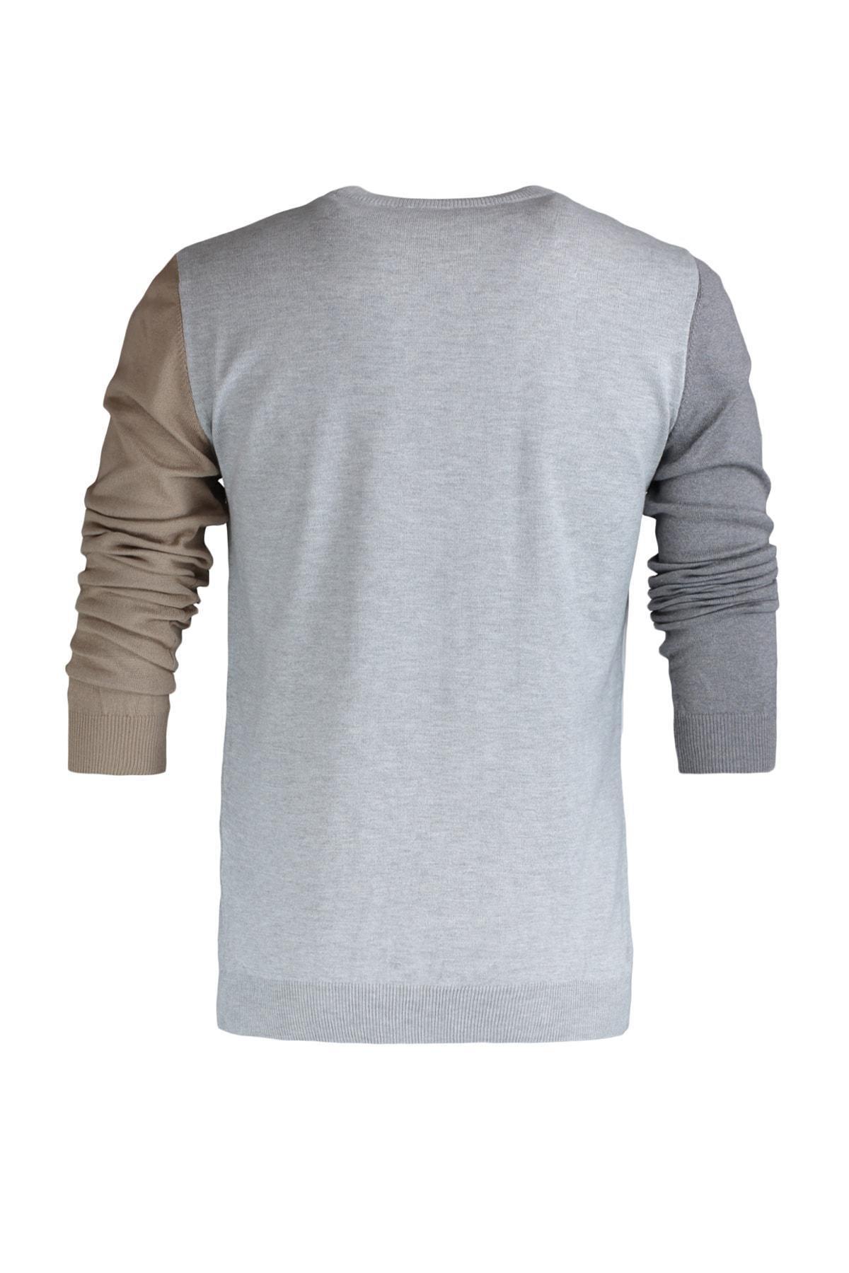 Anthracite Mens Slim Fit Crew Neck Paneled Knitwear Sweater TMNAW21KZ0566, Single, , large image number 12