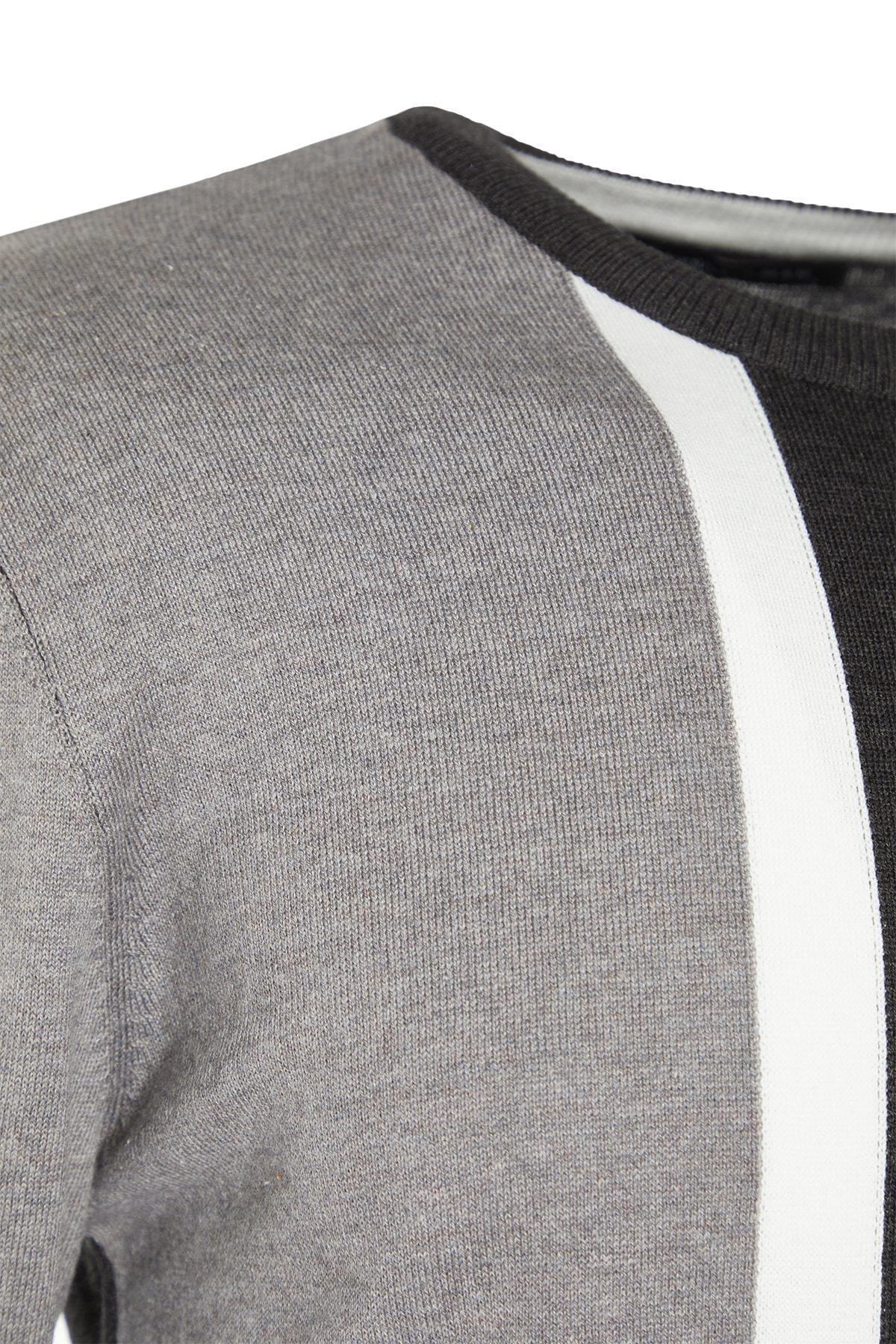Anthracite Mens Slim Fit Crew Neck Paneled Knitwear Sweater TMNAW21KZ0566, Single, , large image number 13