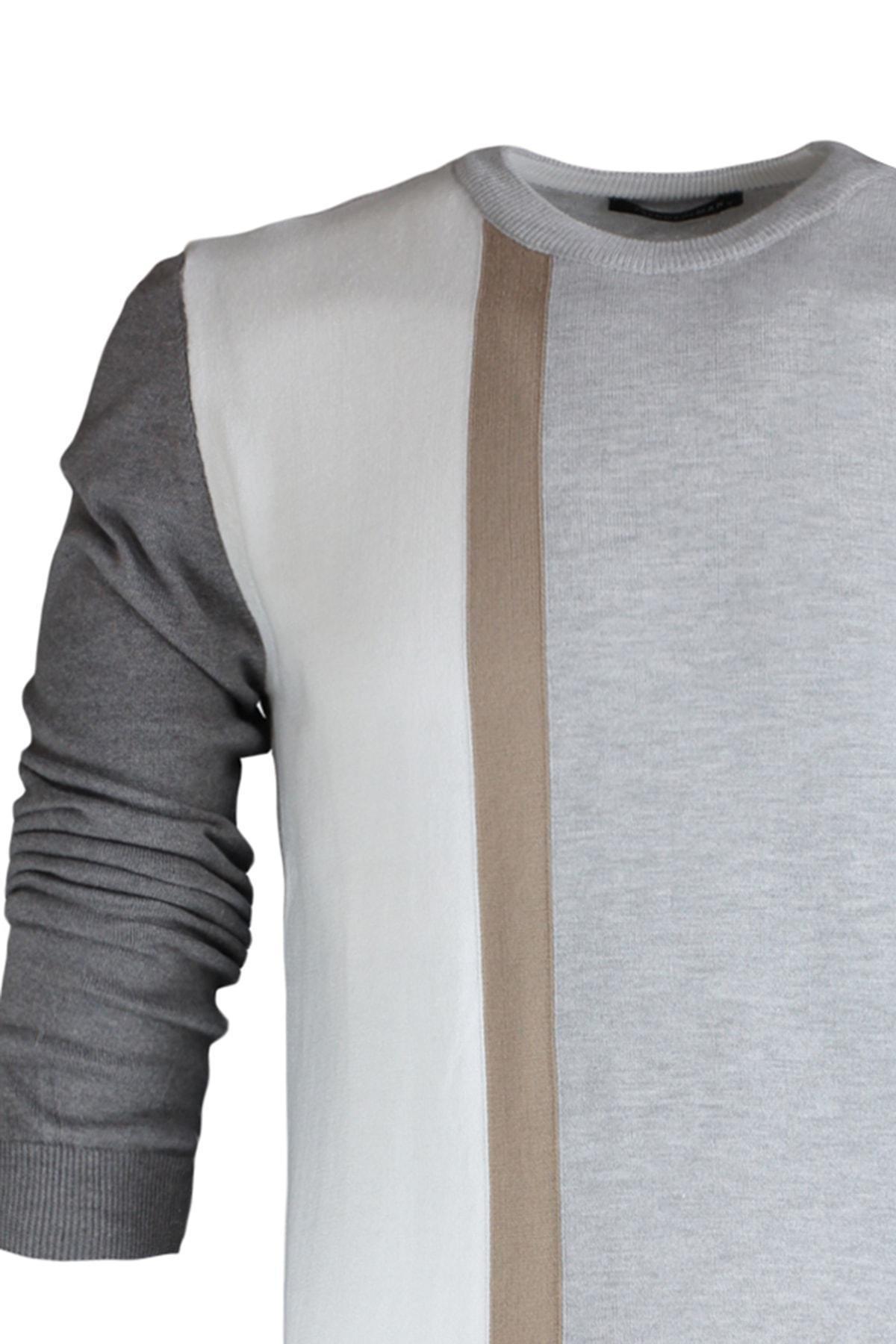Anthracite Mens Slim Fit Crew Neck Paneled Knitwear Sweater TMNAW21KZ0566, Single, , large image number 14