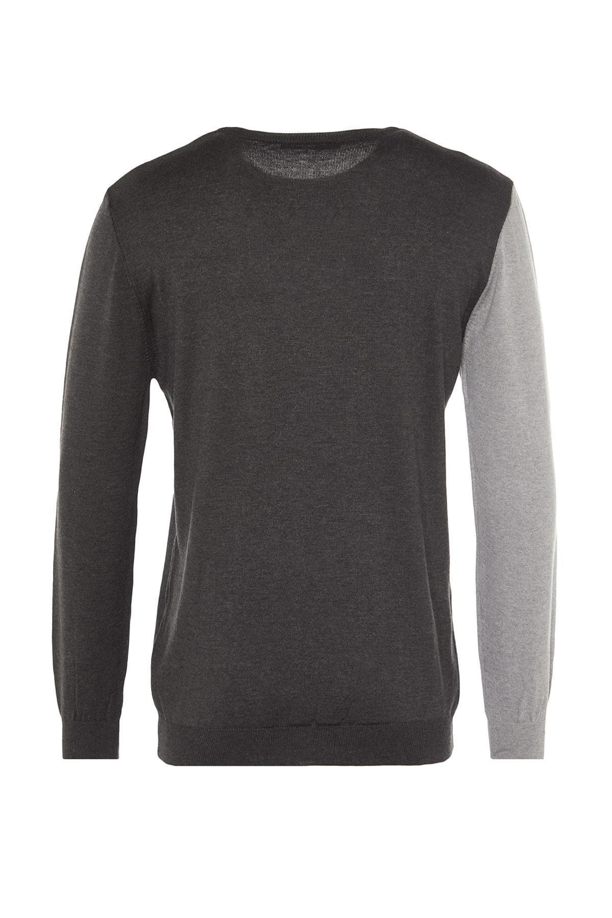 Anthracite Mens Slim Fit Crew Neck Paneled Knitwear Sweater TMNAW21KZ0566, Single, , large image number 15