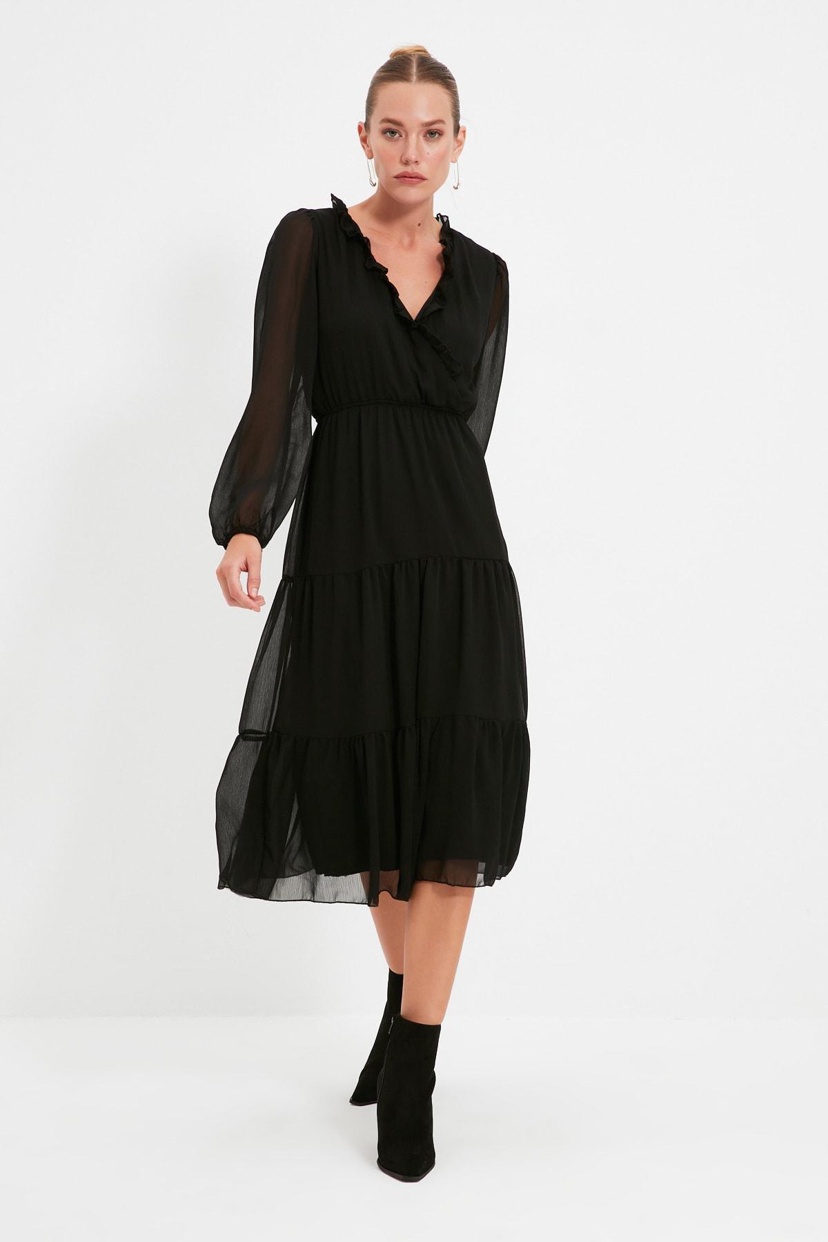 Black A Line Midi Dress, , large image number 0
