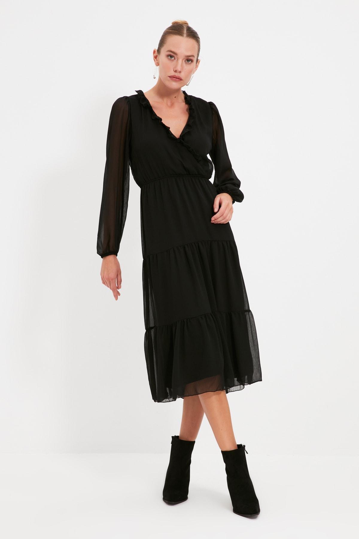 Black A Line Midi Dress, , large image number 1