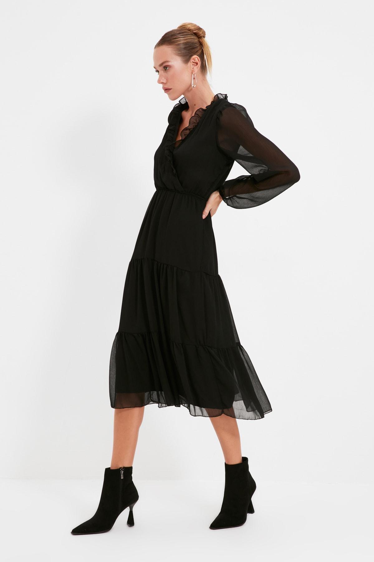 Black A Line Midi Dress, , large image number 2