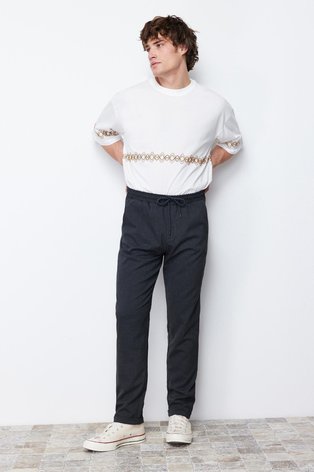 Grey Mid Waist Slim Pants, , large image number 10