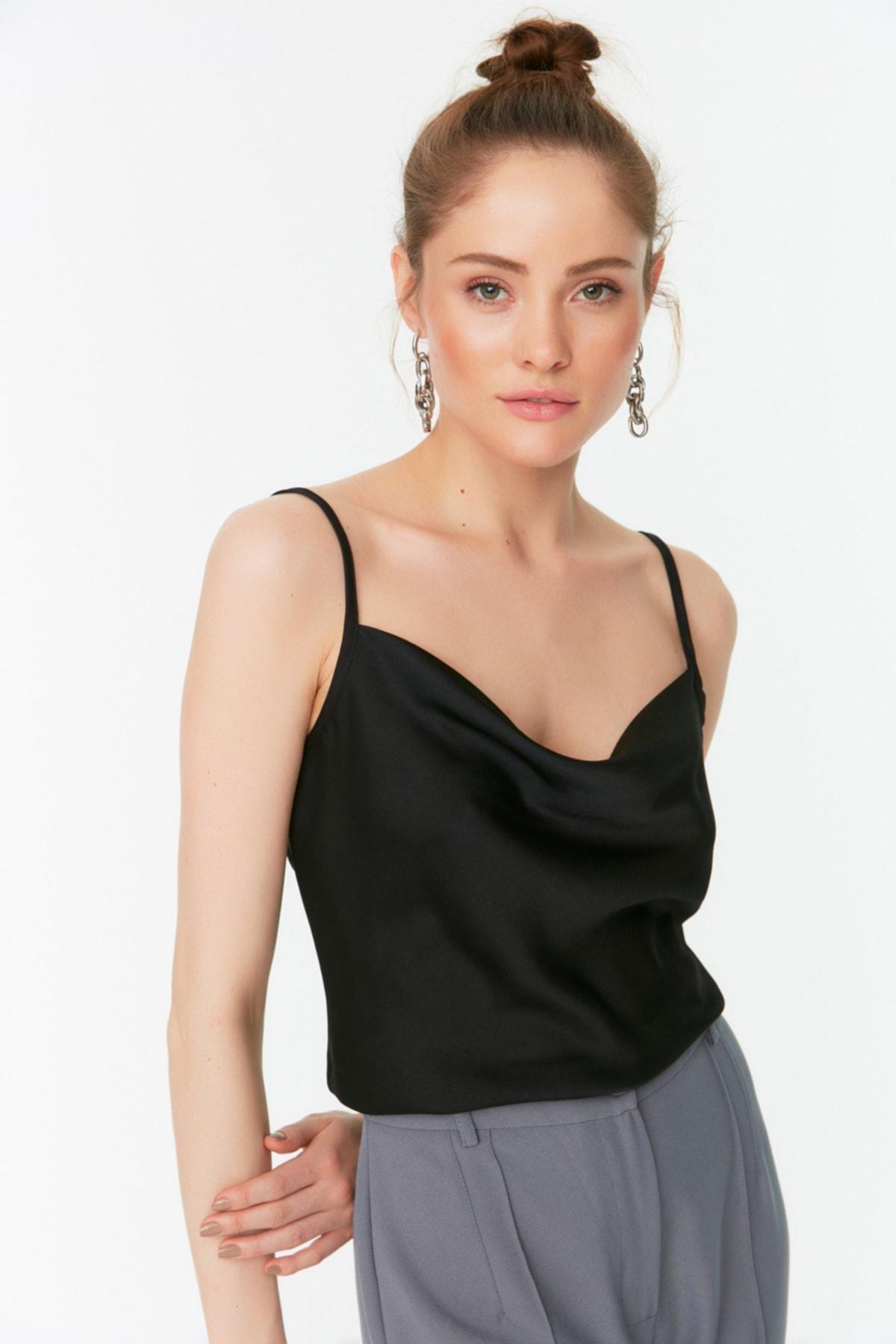 Black Satin Blouse, Black, large image number 3