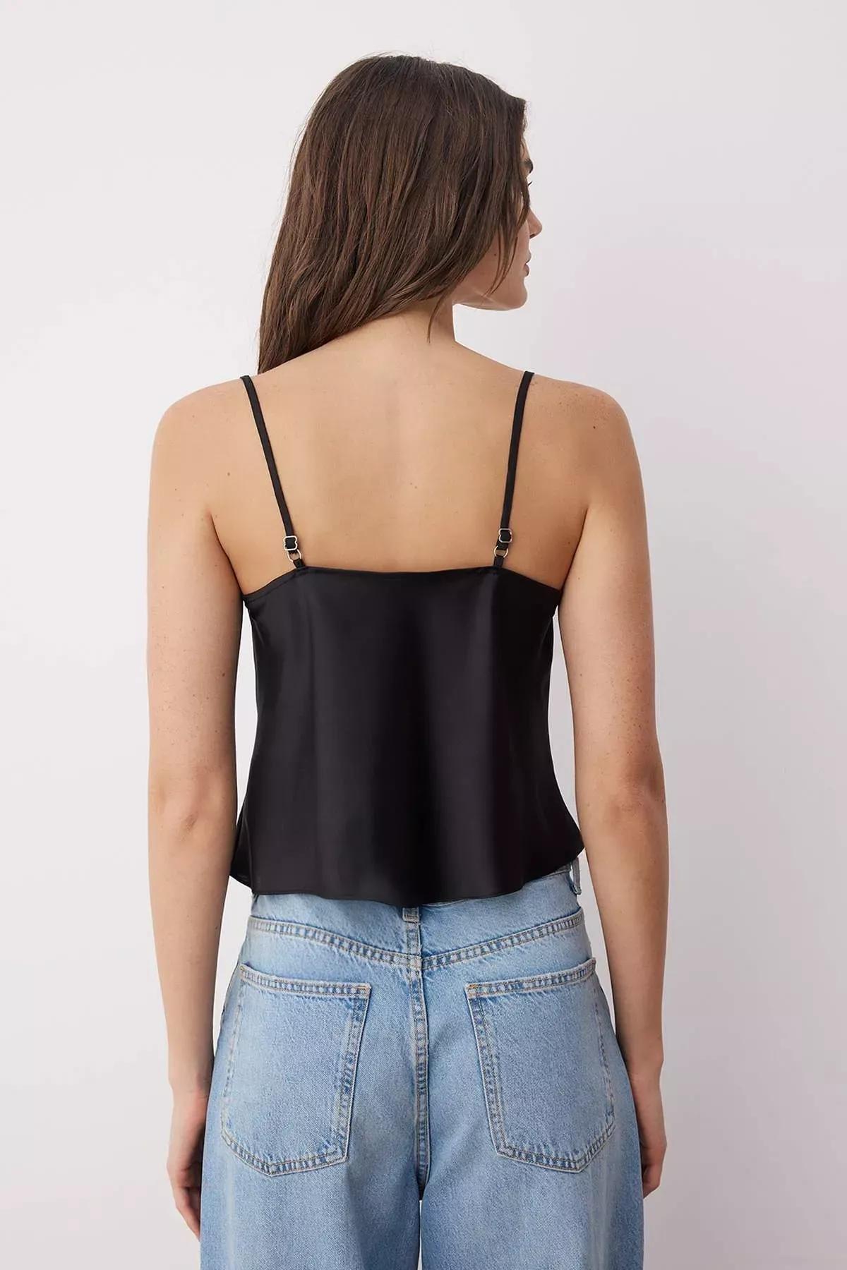 Black Satin Blouse, Black, large image number 8