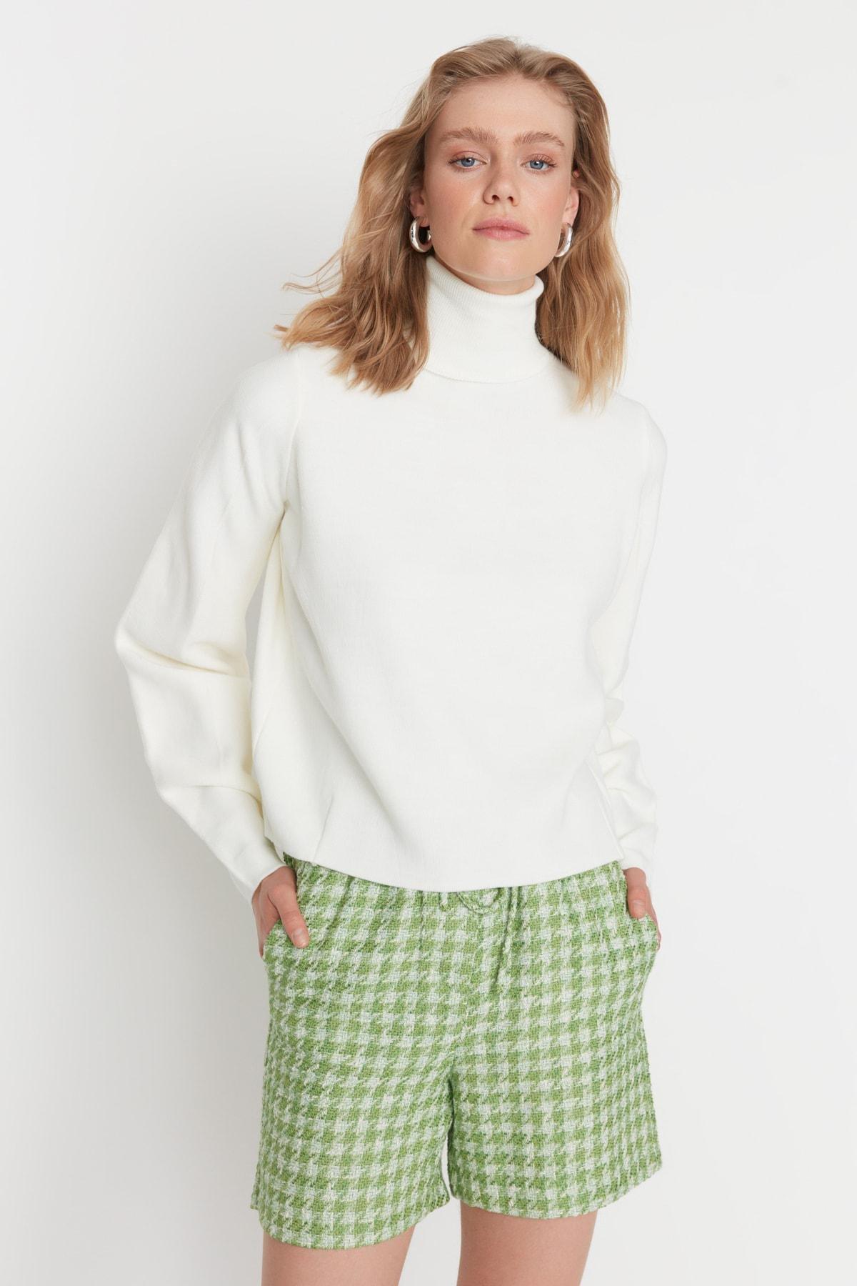 White Slim Turtleneck Sweater, Ecru, large image number 2