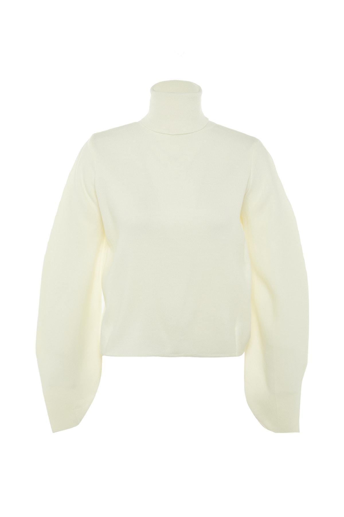 White Slim Turtleneck Sweater, Ecru, large image number 5