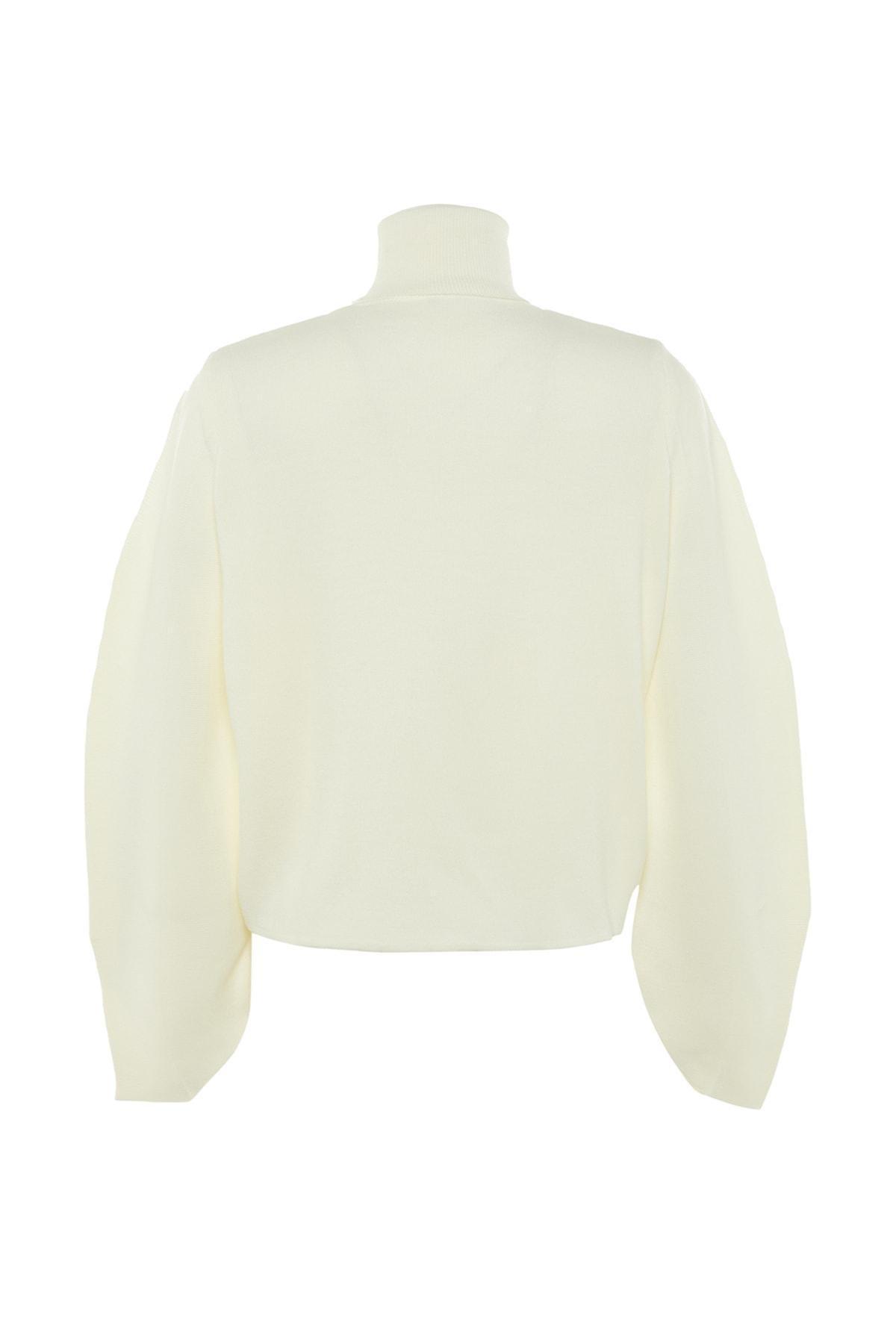 White Slim Turtleneck Sweater, Ecru, large image number 6
