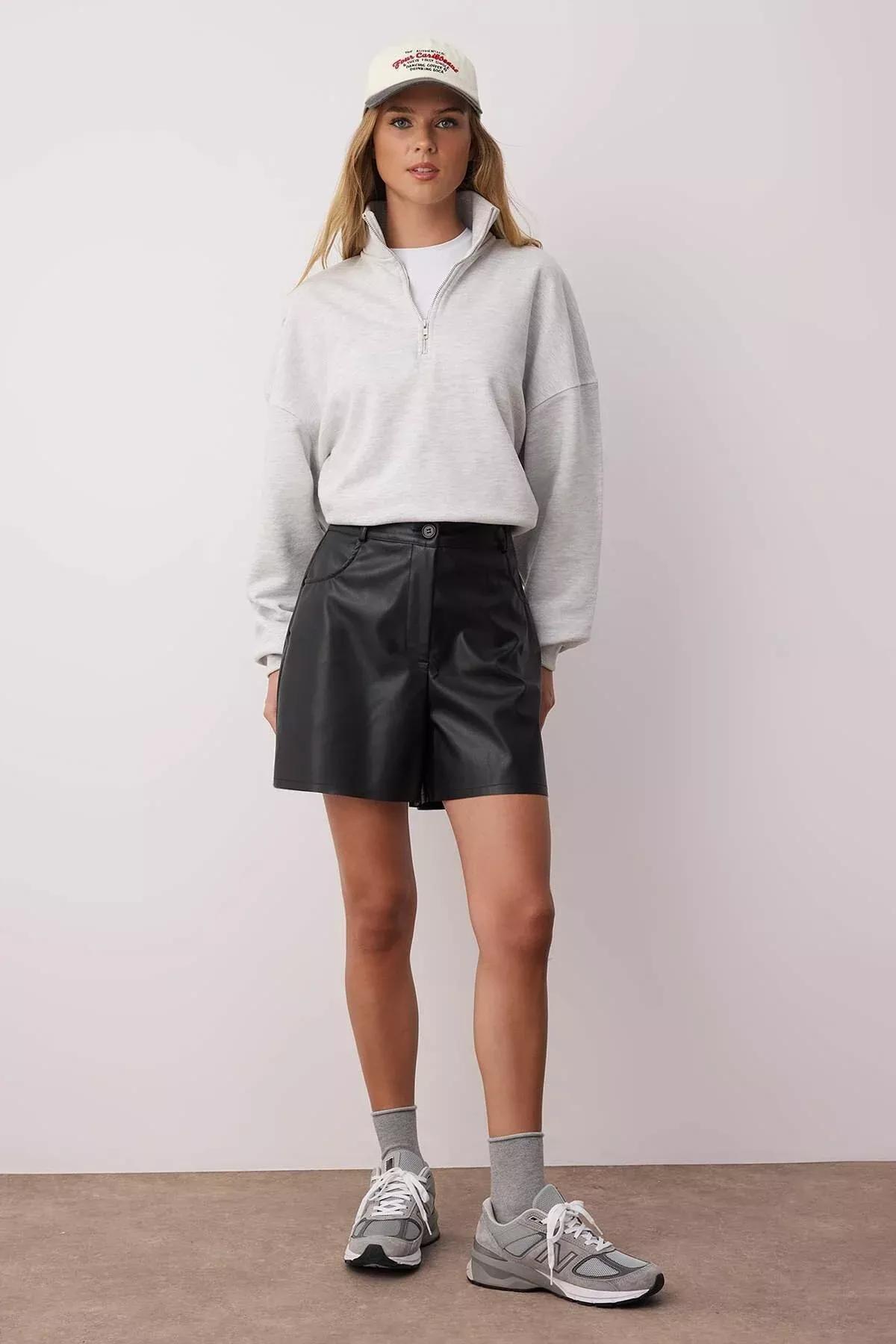 Black High Waist Shorts, Black, large image number 1