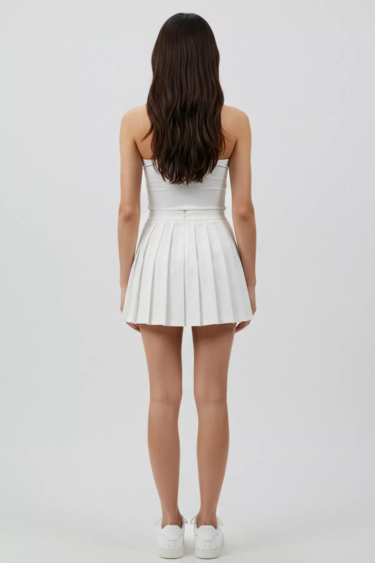 White Pleated Mini Skirt, , large image number 2