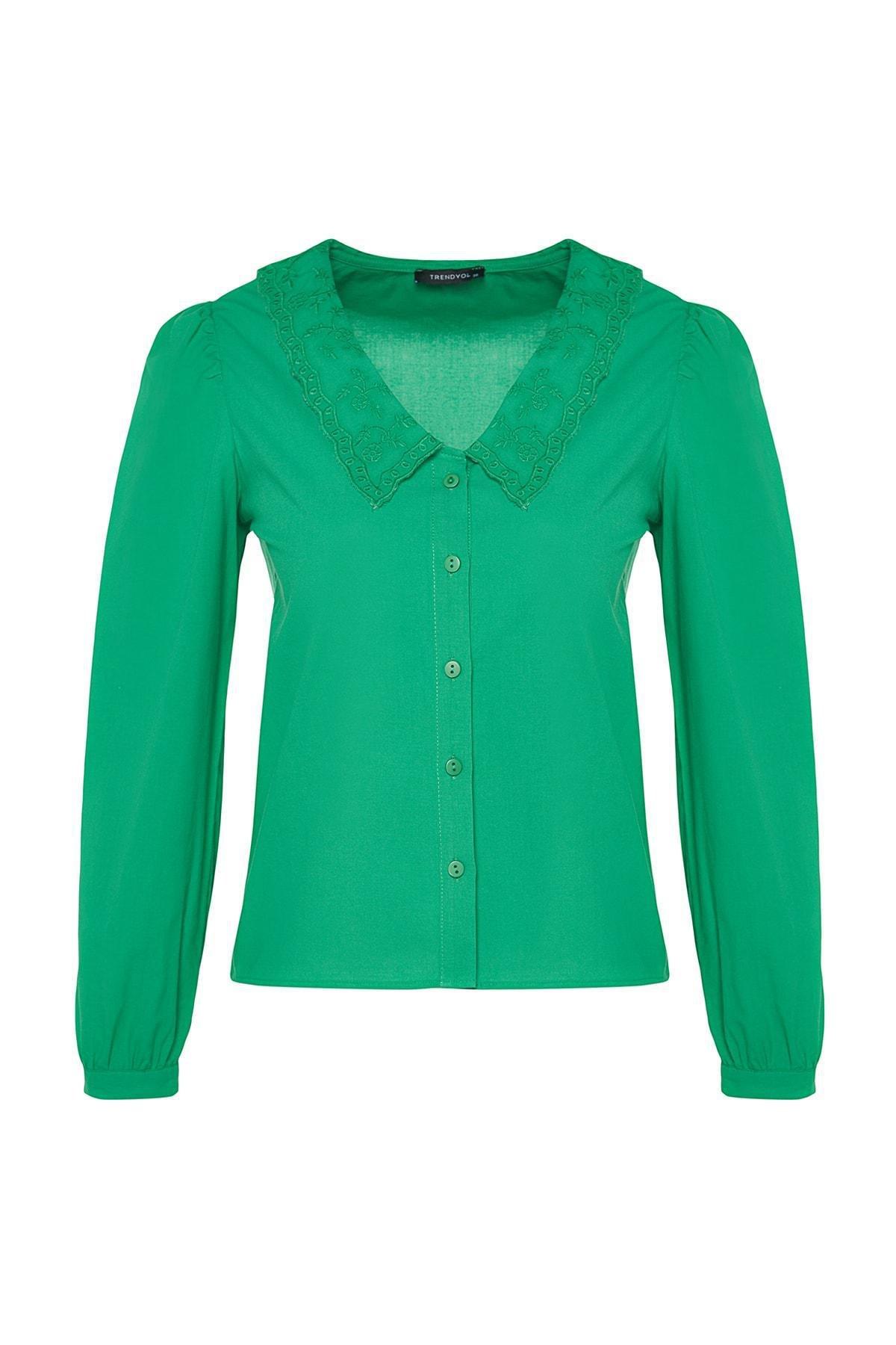 Green Peter Pan Collar Shirt, Green, large image number 5