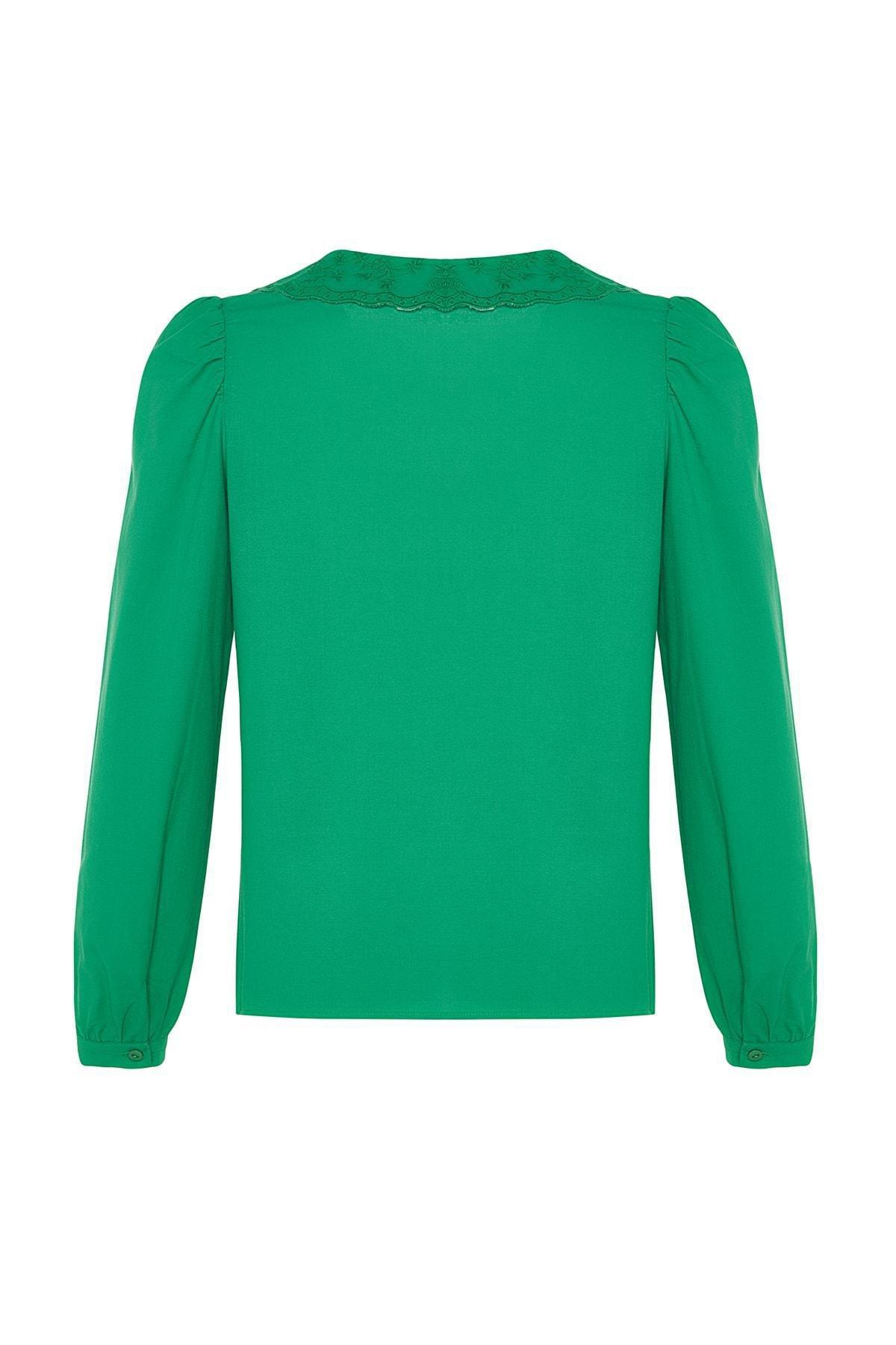 Green Peter Pan Collar Shirt, Green, large image number 6