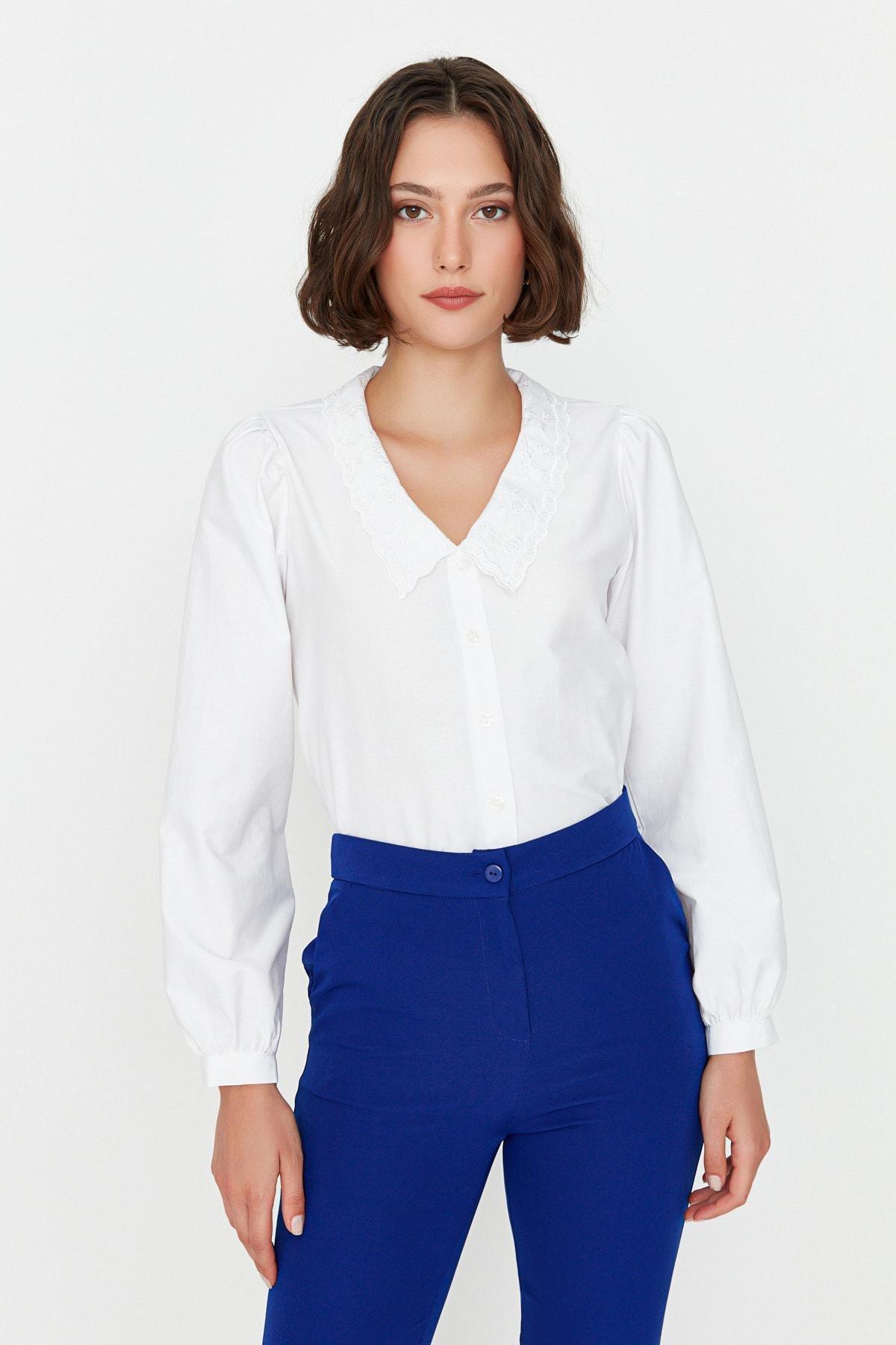 White Regular Peter Pan Collar Shirt, , large image number 0