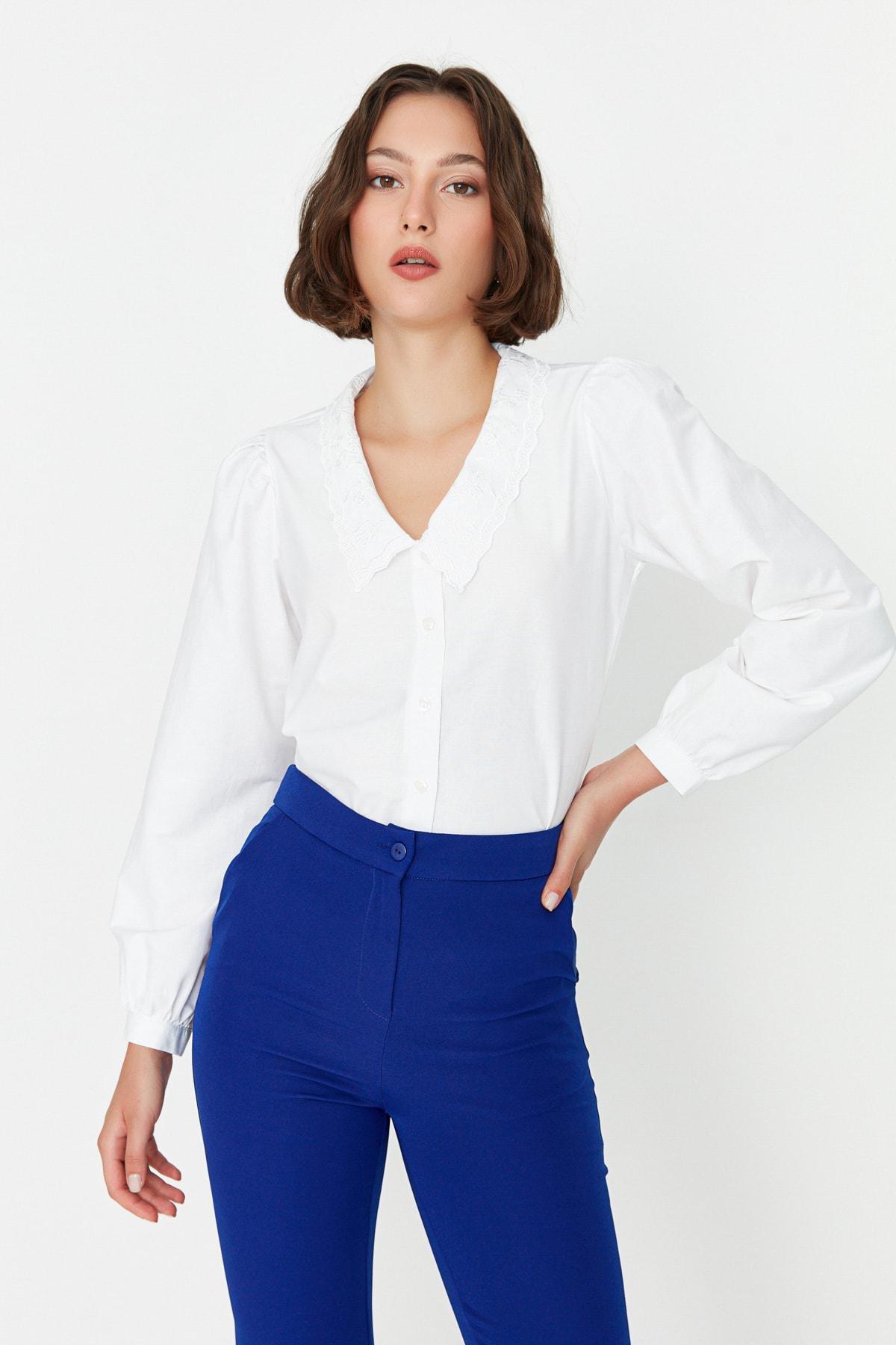 White Regular Peter Pan Collar Shirt, , large image number 1