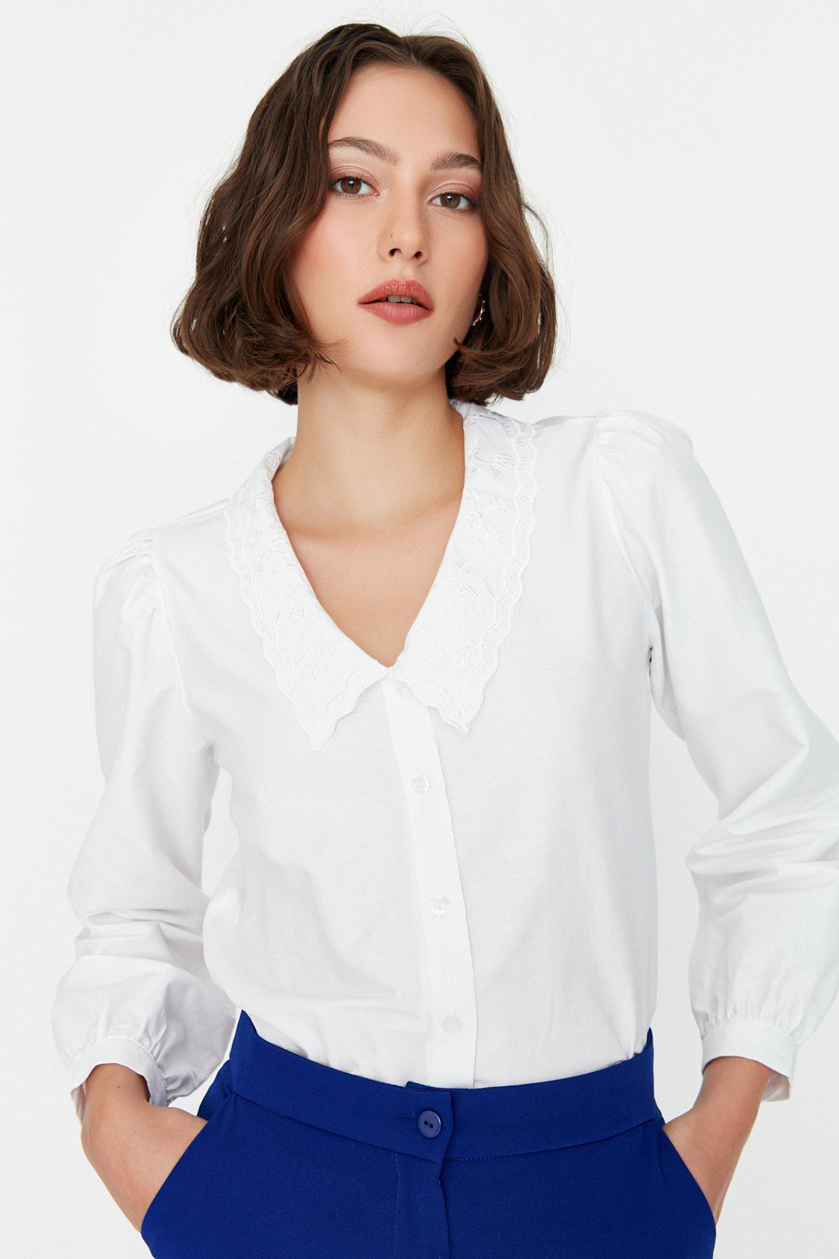 White Regular Peter Pan Collar Shirt, , large image number 2