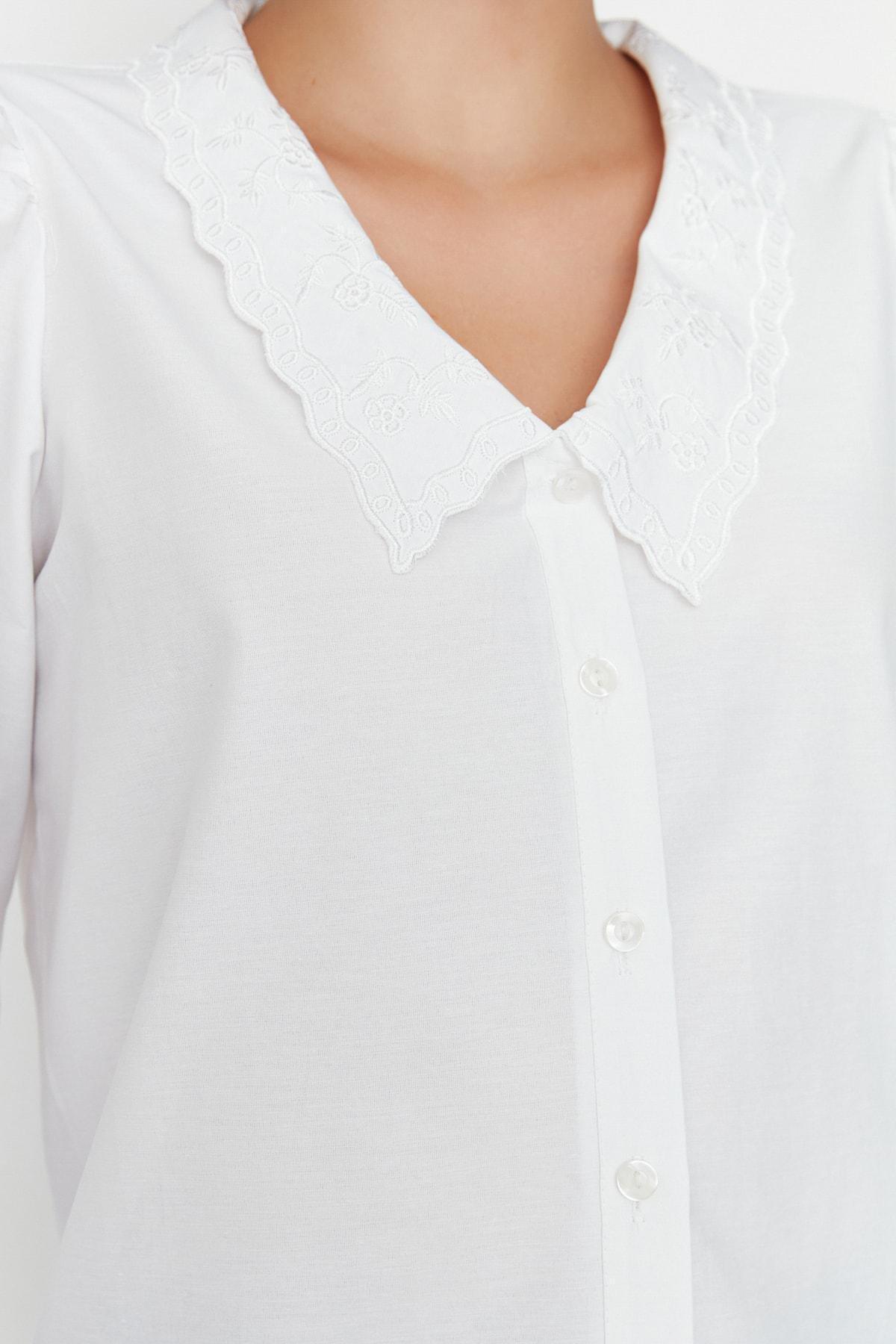 White Regular Peter Pan Collar Shirt, , large image number 3