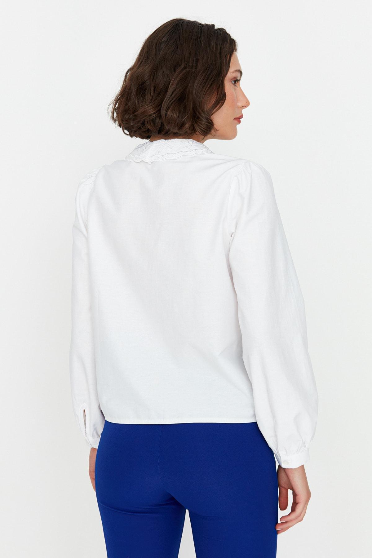White Regular Peter Pan Collar Shirt, , large image number 4