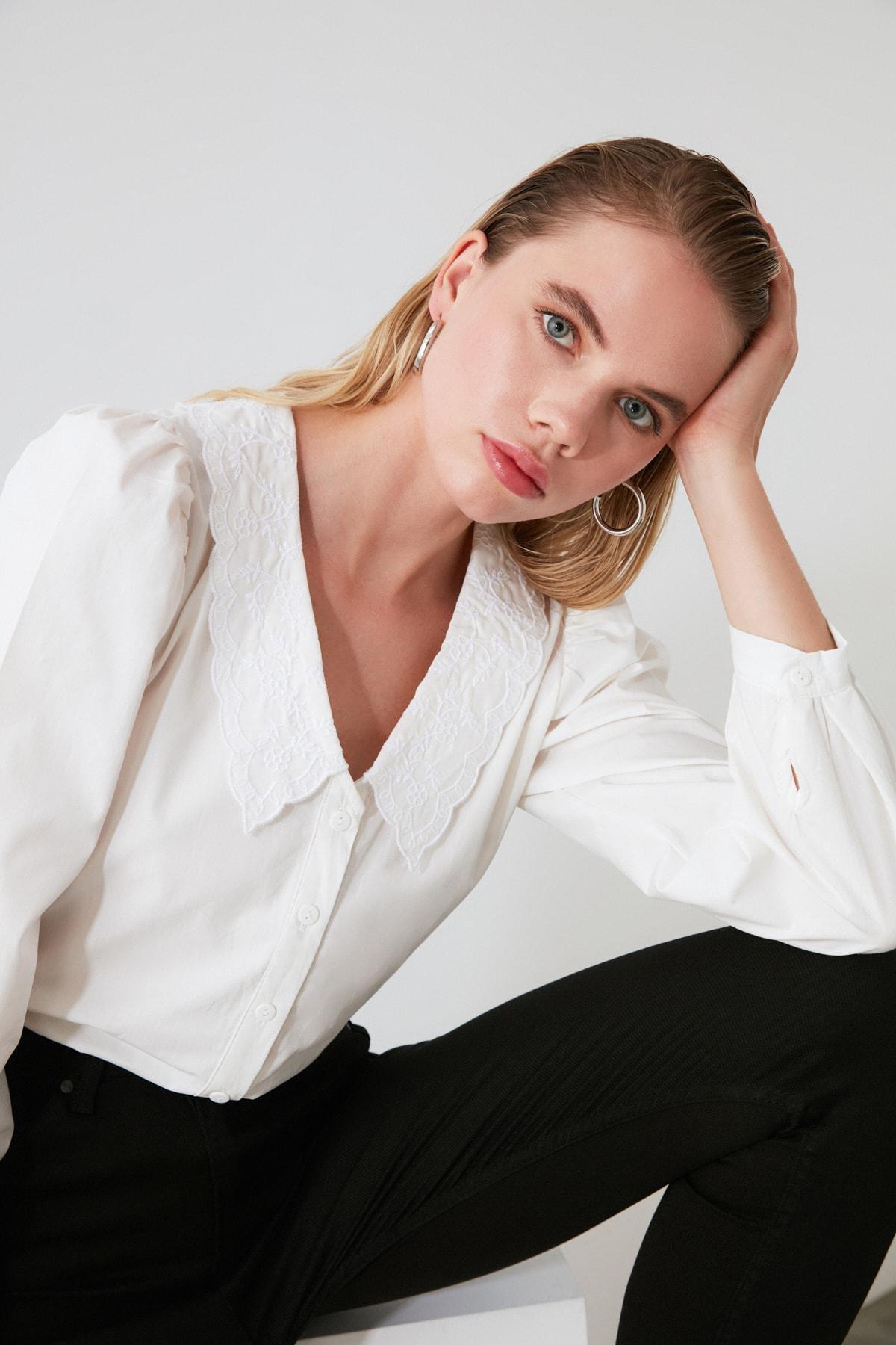 White Regular Peter Pan Collar Shirt, , large image number 5