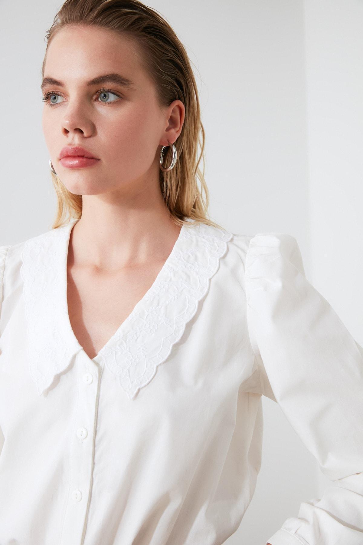 White Regular Peter Pan Collar Shirt, , large image number 6