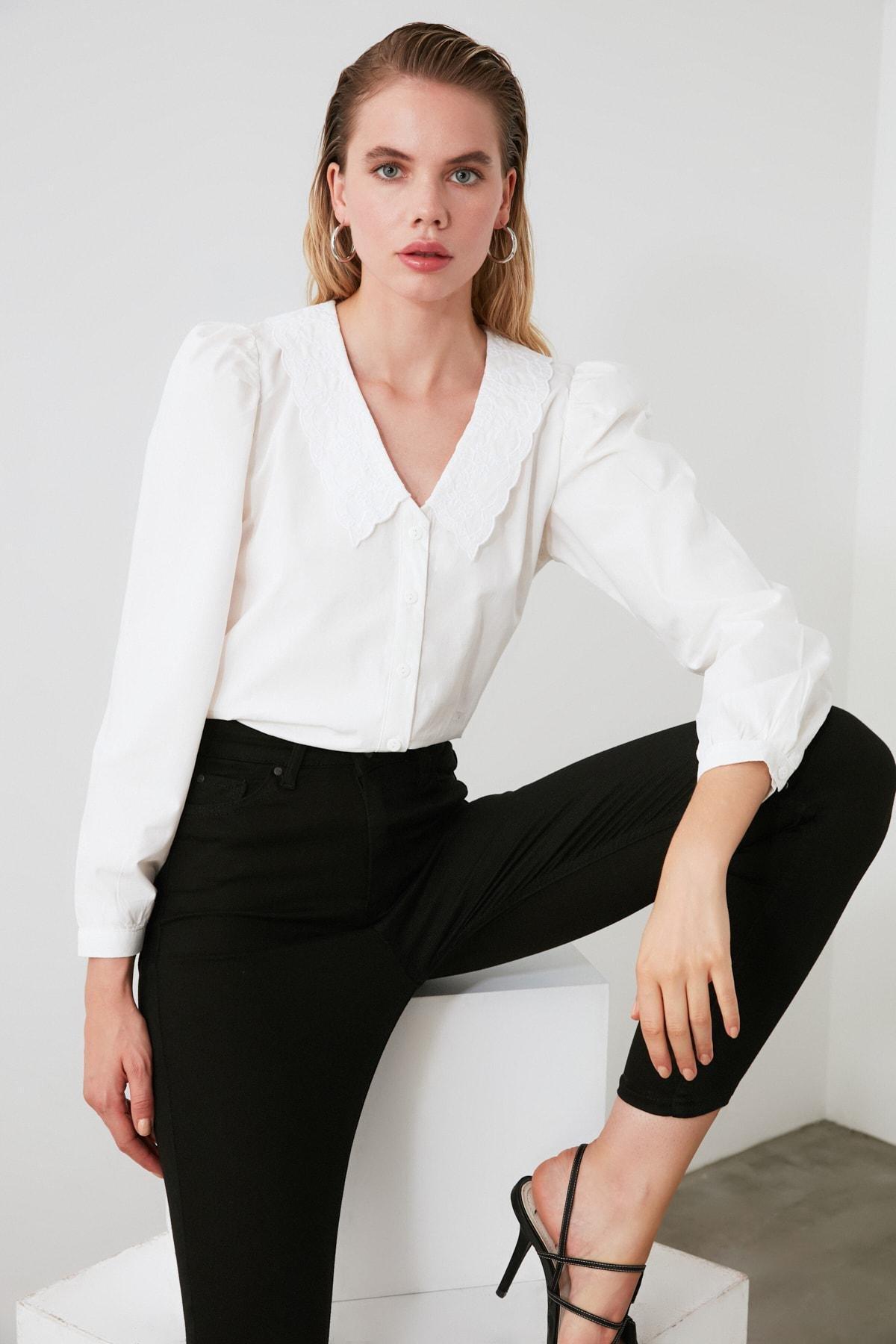 White Regular Peter Pan Collar Shirt, , large image number 8
