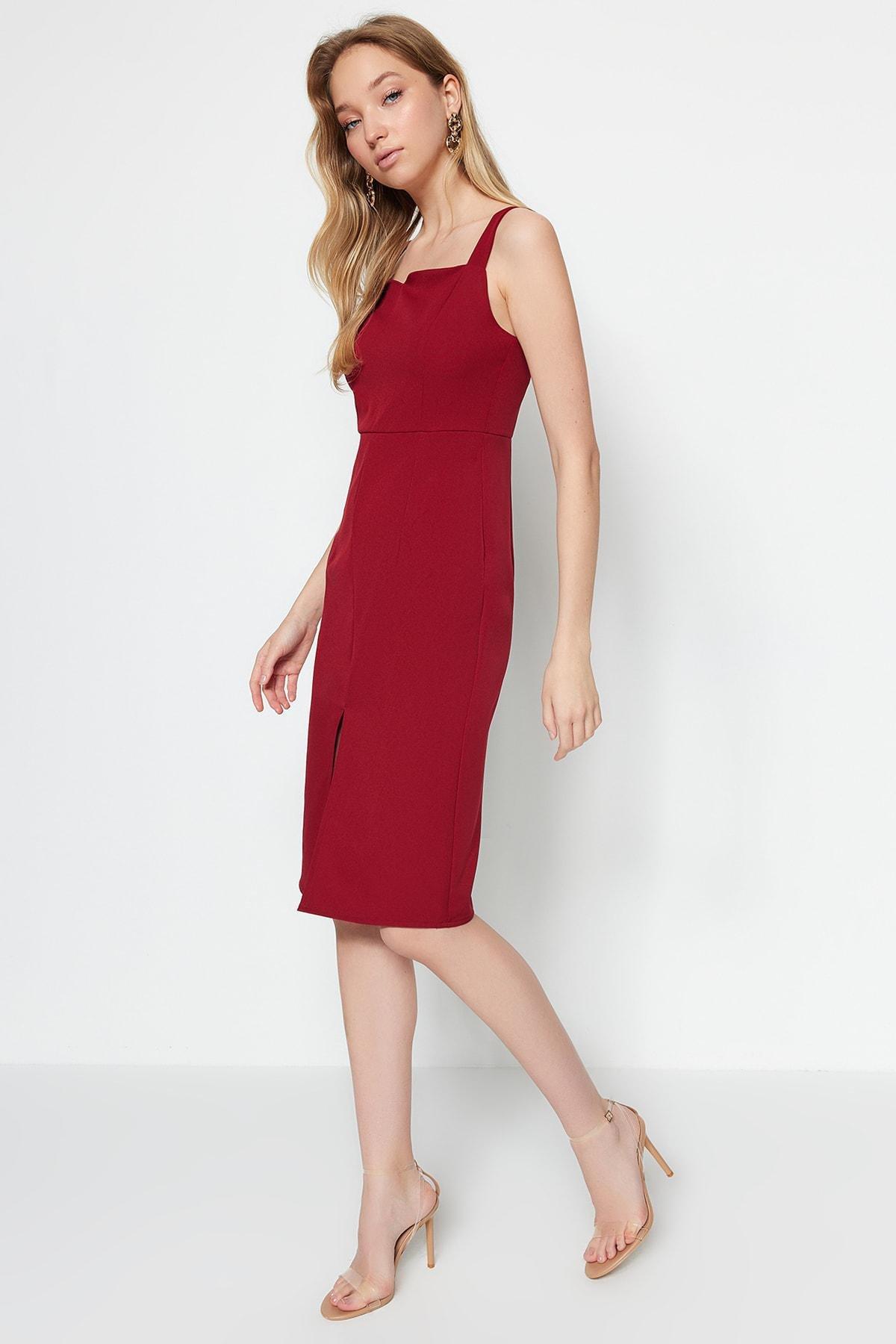 Burgundy Midi Slit Strap Dress, , large image number 2