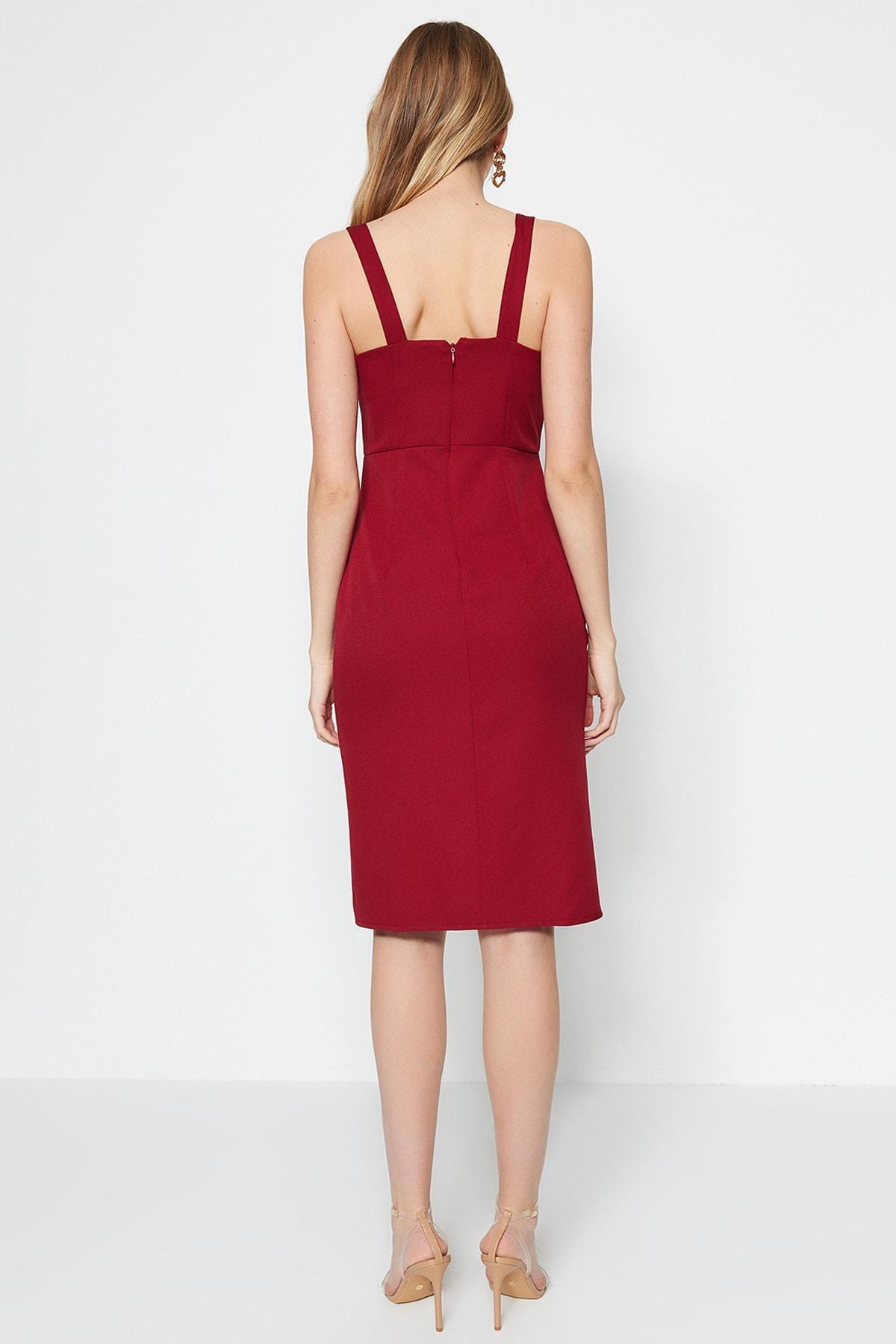 Burgundy Midi Slit Strap Dress, , large image number 5
