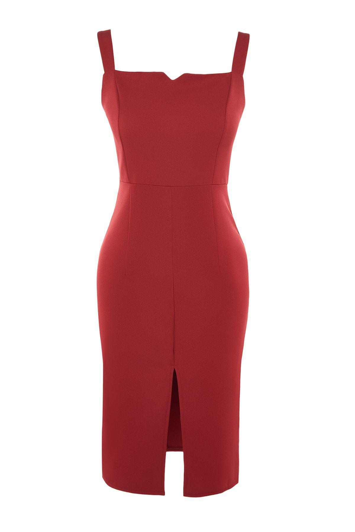 Burgundy Midi Slit Strap Dress, , large image number 6