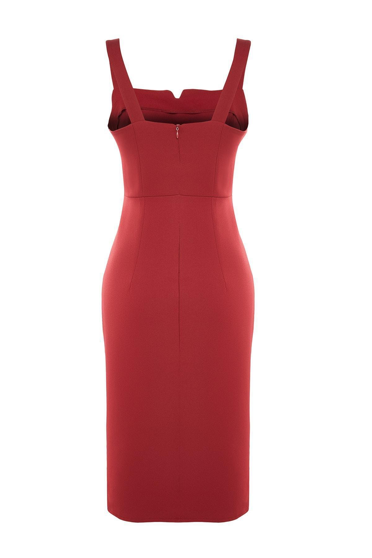 Burgundy Midi Slit Strap Dress, , large image number 7