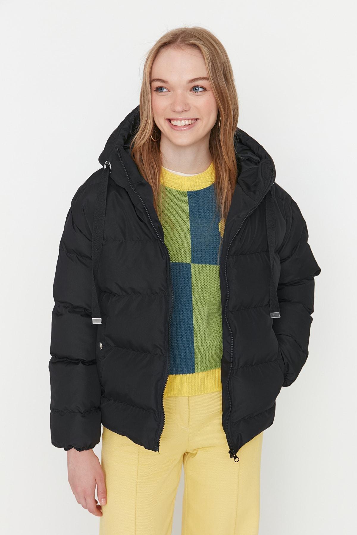 Black Puffer Oversize Jacket, Black, medium