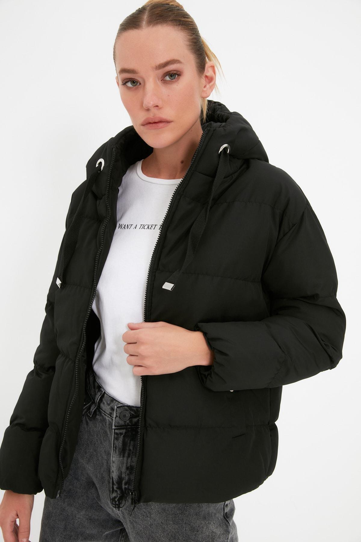 Black Puffer Oversize Jacket, Black, medium