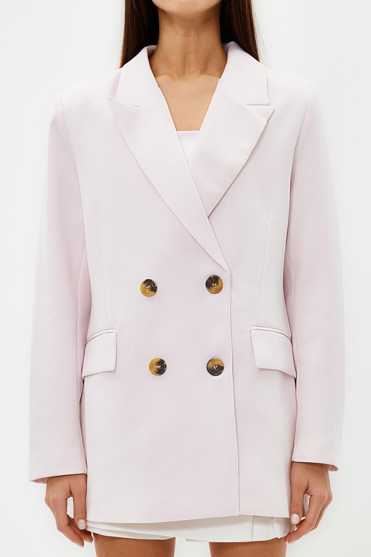 Pink Lined Double-Breasted Blazer Jacket, , large image number 3