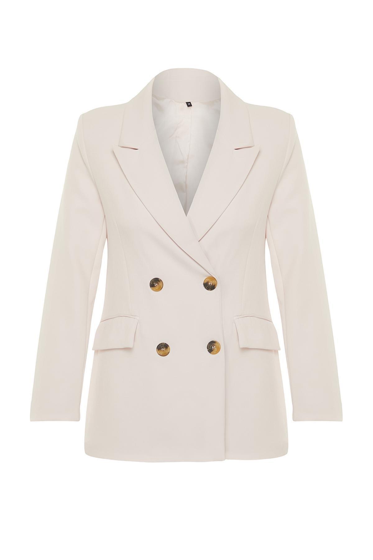 Pink Lined Double-Breasted Blazer Jacket, , large image number 5