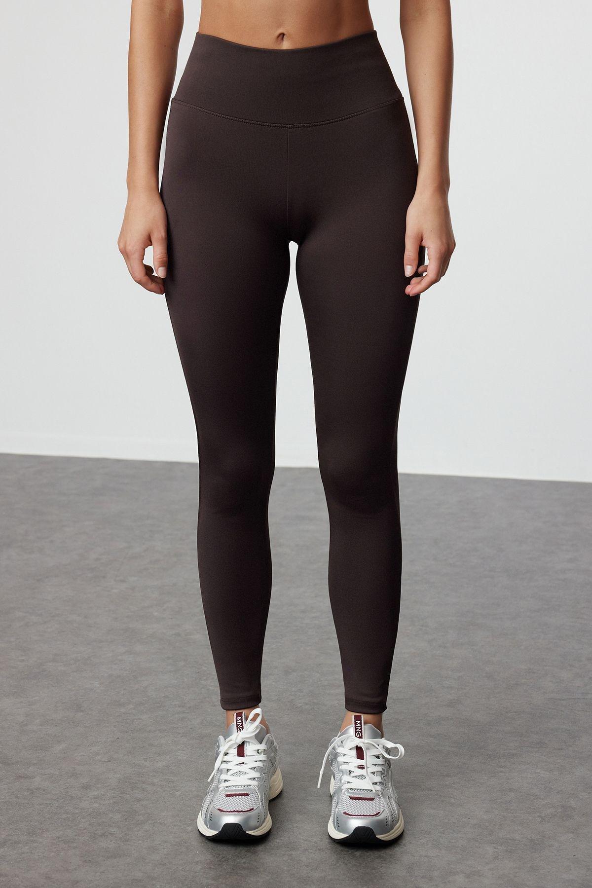 Dark Brown Wide Waist Elastic Extra Compression Full Length Knitted Sports Leggings TWOAW21TA0029, Single item, , large image number 2