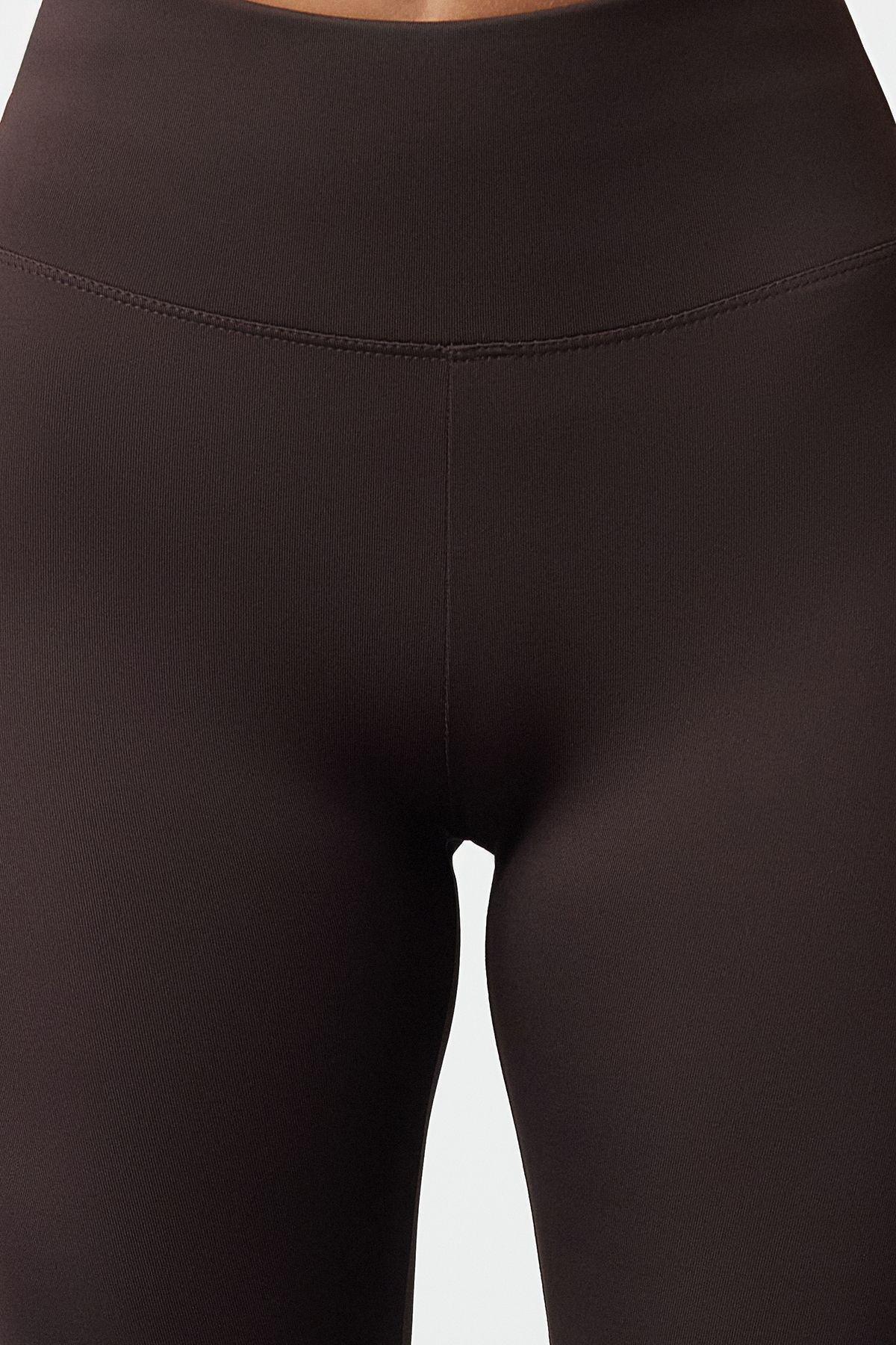 Dark Brown Wide Waist Elastic Extra Compression Full Length Knitted Sports Leggings TWOAW21TA0029, Single item, , large image number 3
