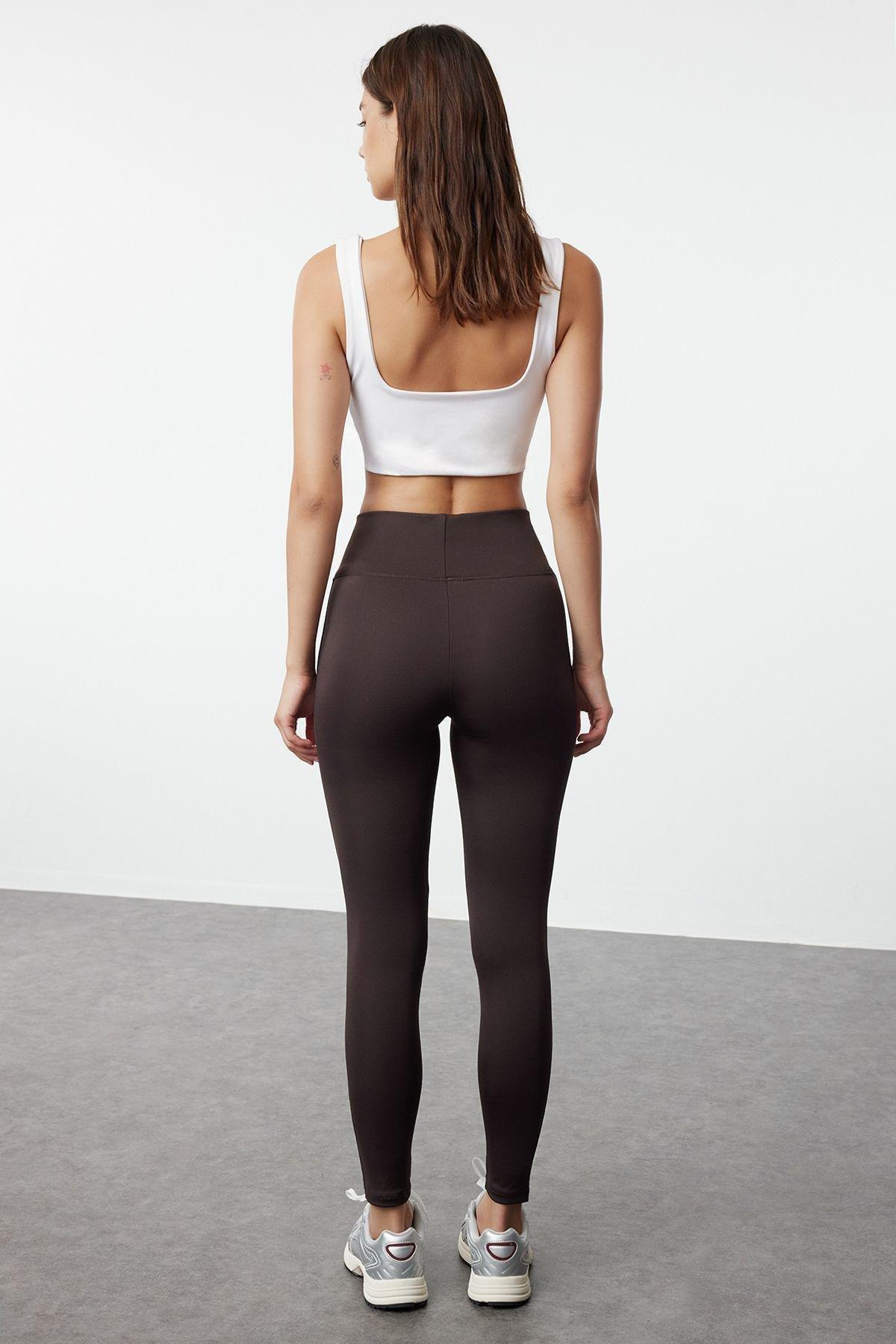 Dark Brown Wide Waist Elastic Extra Compression Full Length Knitted Sports Leggings TWOAW21TA0029, Single item, , large image number 4