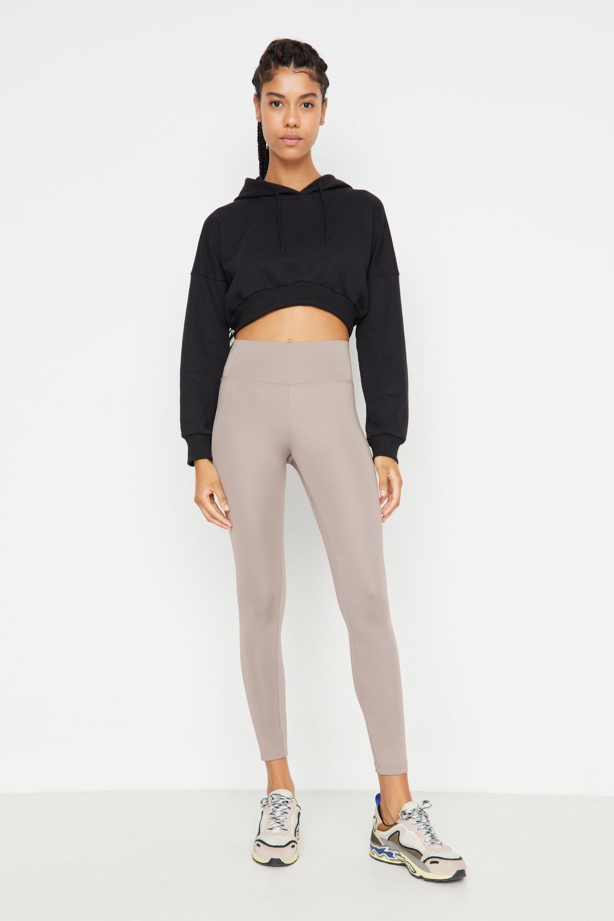 Brown High Waist Sports Leggings, Beige, large image number 1