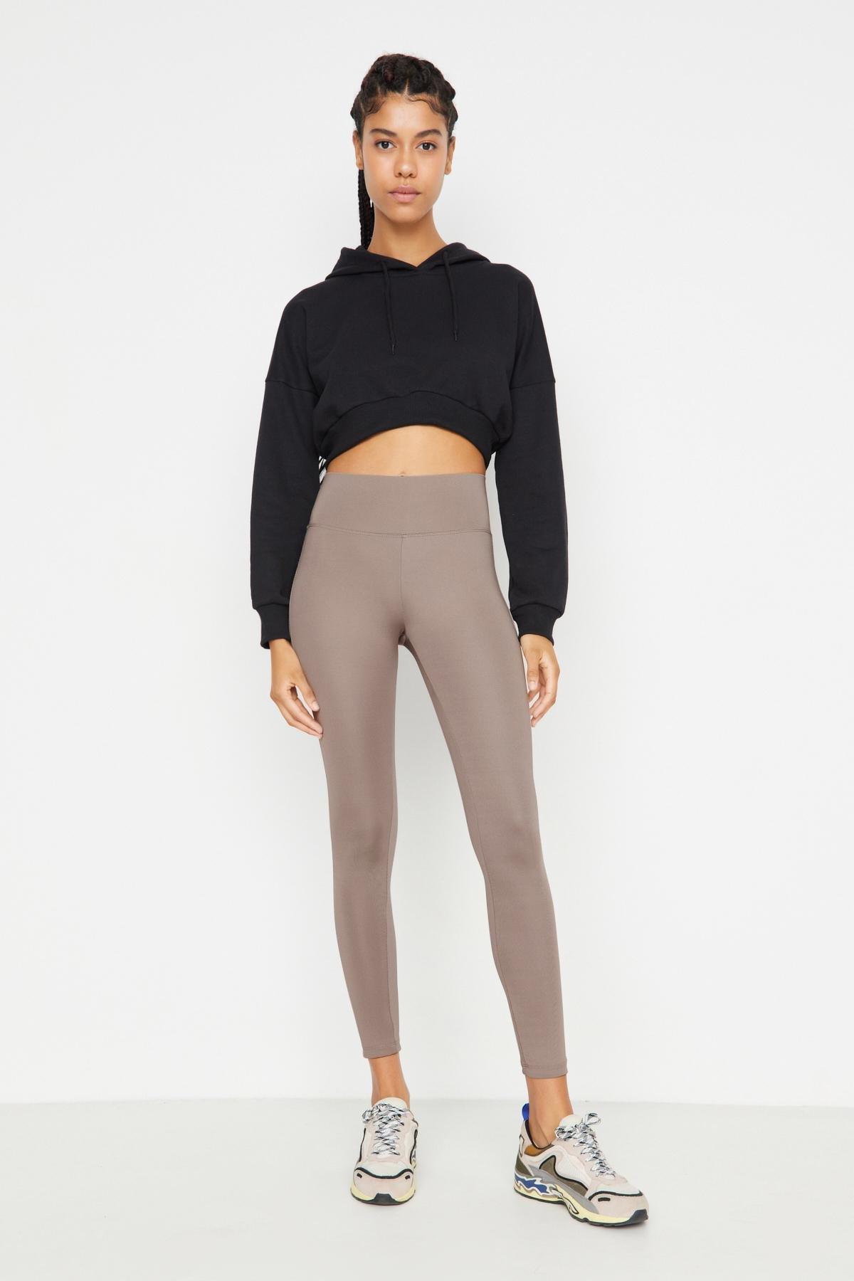 Brown High Waist Sports Leggings, Beige, large image number 5