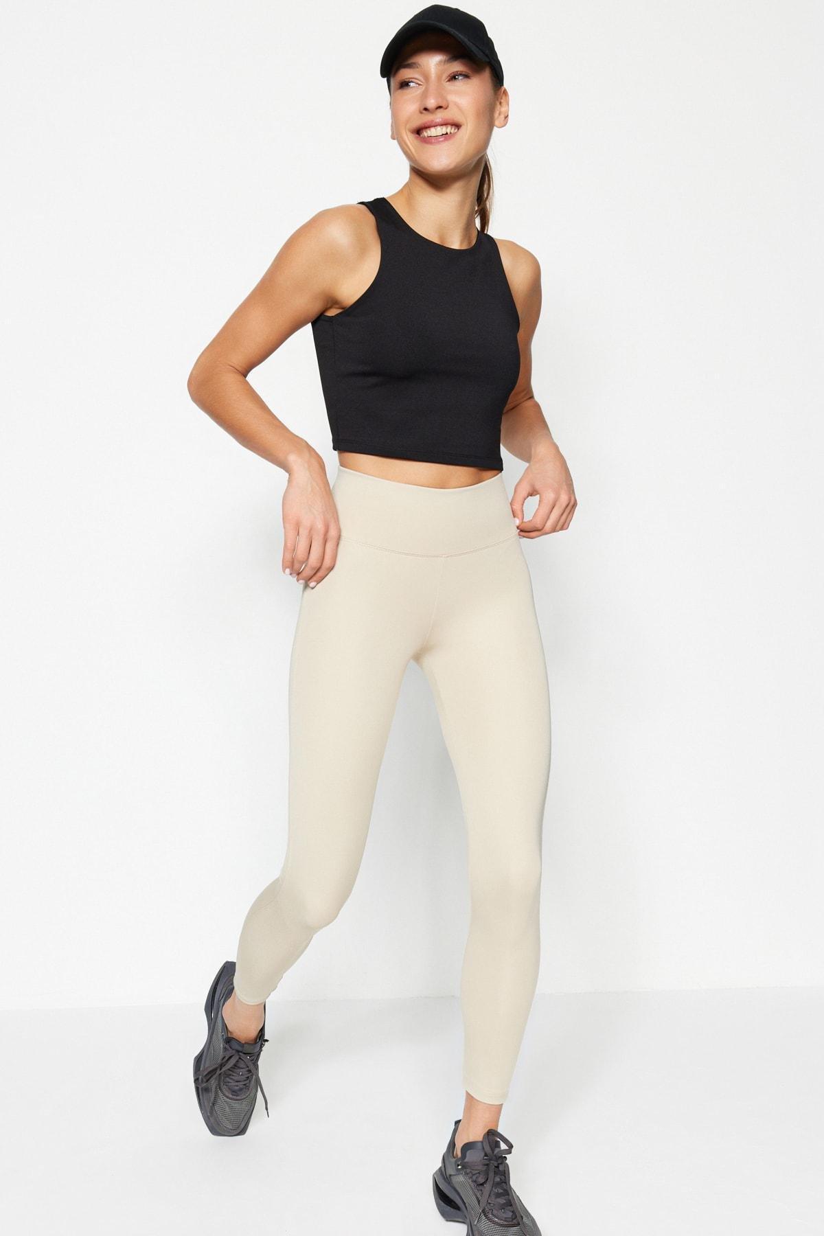 Brown High Waist Sports Leggings, Beige, large image number 6